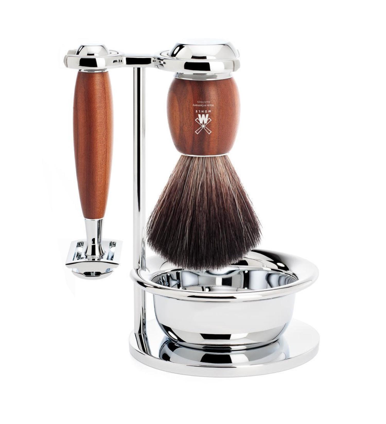 M HLE Vivo Shaving Set with Bowl - Black Fibre Safety Razor & Plum Wood - Premium Men's Grooming Essentials - Buy Online on GoSupps.com