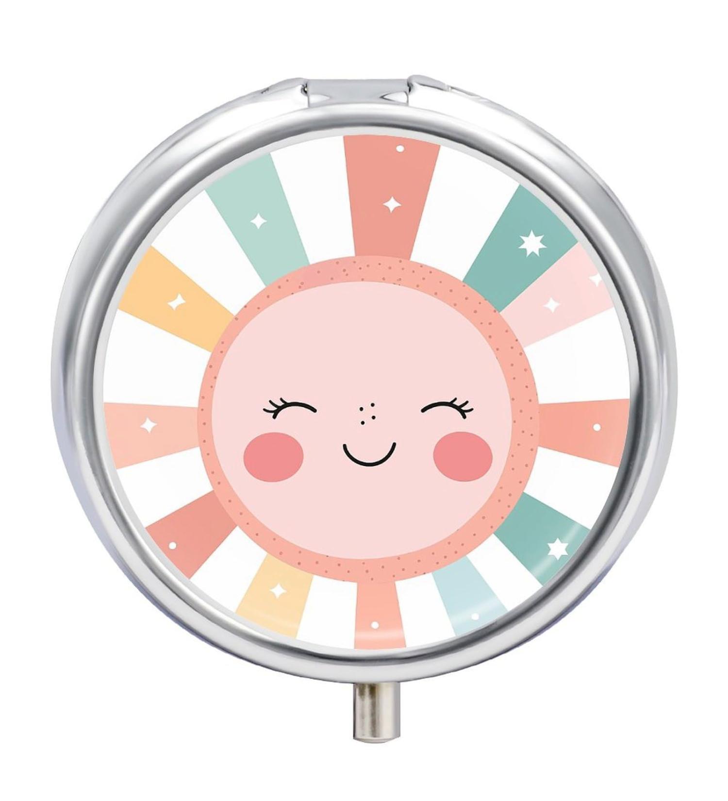 Travel Pill Box with 3 Compartments - Portable Medicine Organizer for Purse & Pocket - Sun Rays Design - Buy Online on GoSupps.com