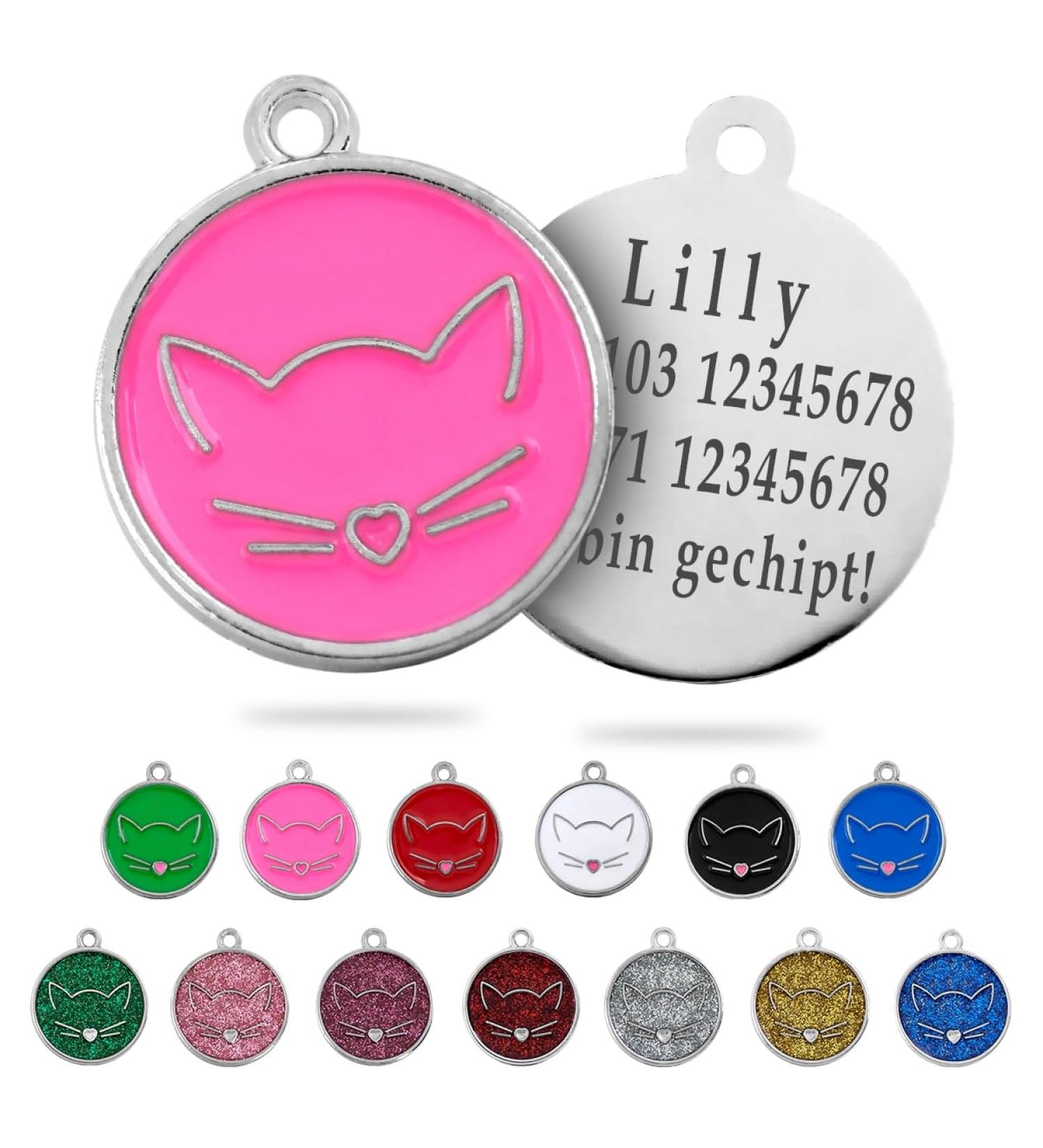 Personalized Ibera Cat Necklace for Medium to Large Cats - Engraved Collar & Address Tag - Round Shape - Pink - Buy Online on GoSupps.com