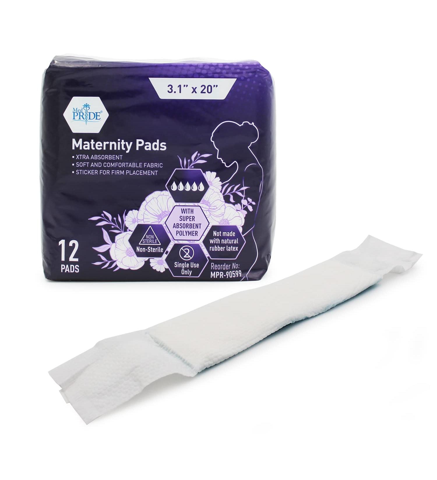 Med Pride Postpartum Maternity Pads - 12 Extra-Absorbent After-Birth Pads for Heavy Flow & Overnight Use - Buy Online on GoSupps.com
