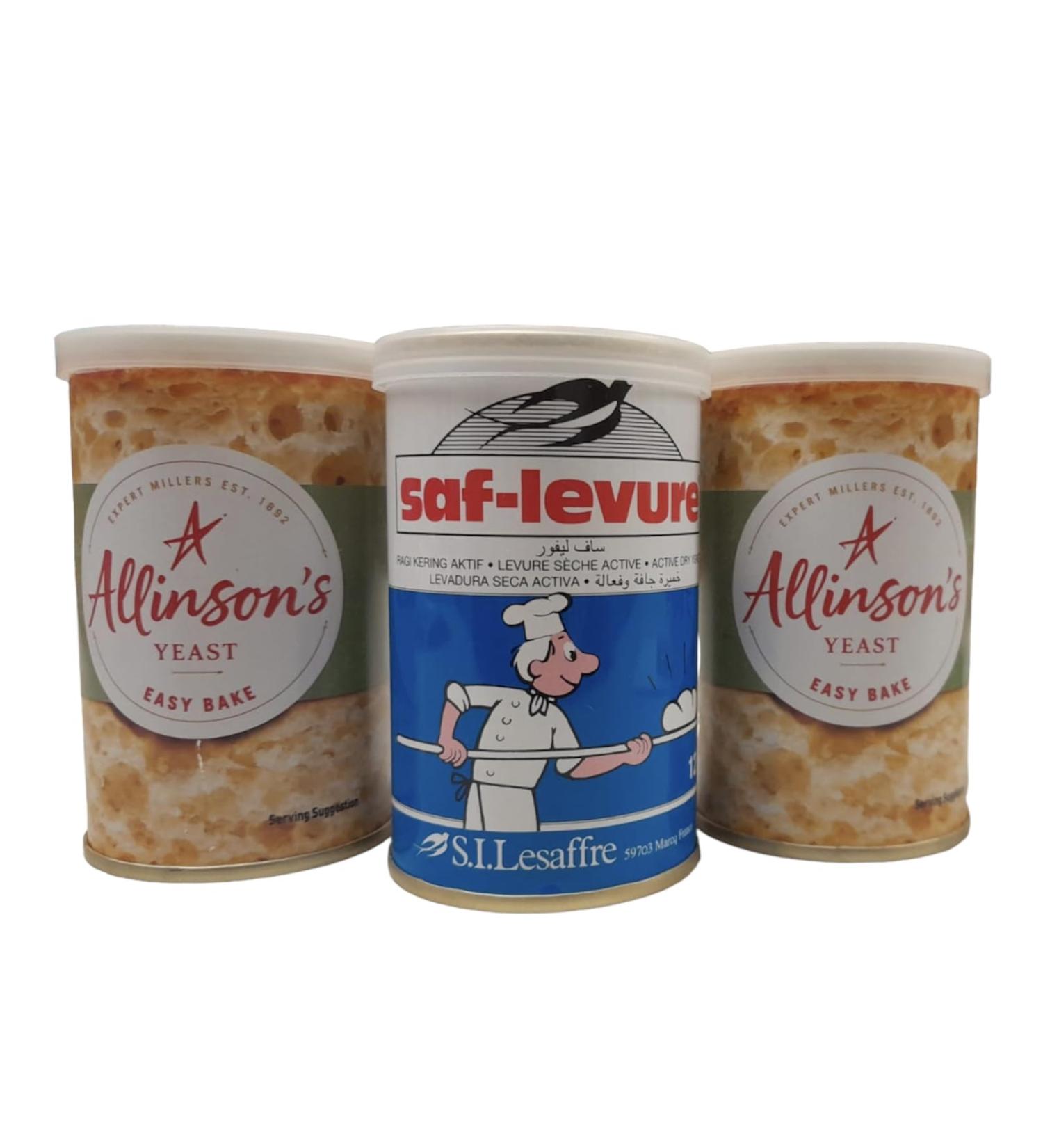 Allinson Easy Bake Yeast Tin 2X100G + Free SAF Active Yeast 125g | Fast Action | Makes 14 Loaves | Vegetarian & Vegan Friendly - Buy Online on GoSupps.com
