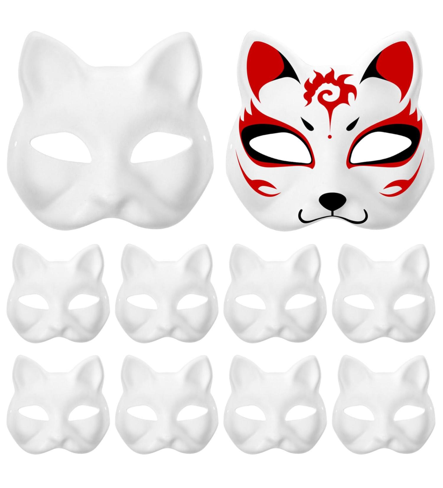 Vicasky Cat Mask Therian-Mask | 30 Hand-Painted DIY White Paper Mache Animal Masks for Masquerade & Crafts - Buy Online on GoSupps.com