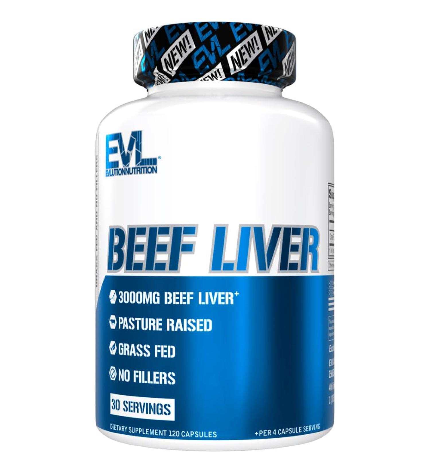 Evlution Grass Fed Beef Liver Capsules - Pasture Raised Desiccated 3000mg - Supplement for Energy Immunity and Liver Support - Iron Rich Beef Organ Supplement for Men and Women (30 Servings) - Buy Online on GoSupps.com