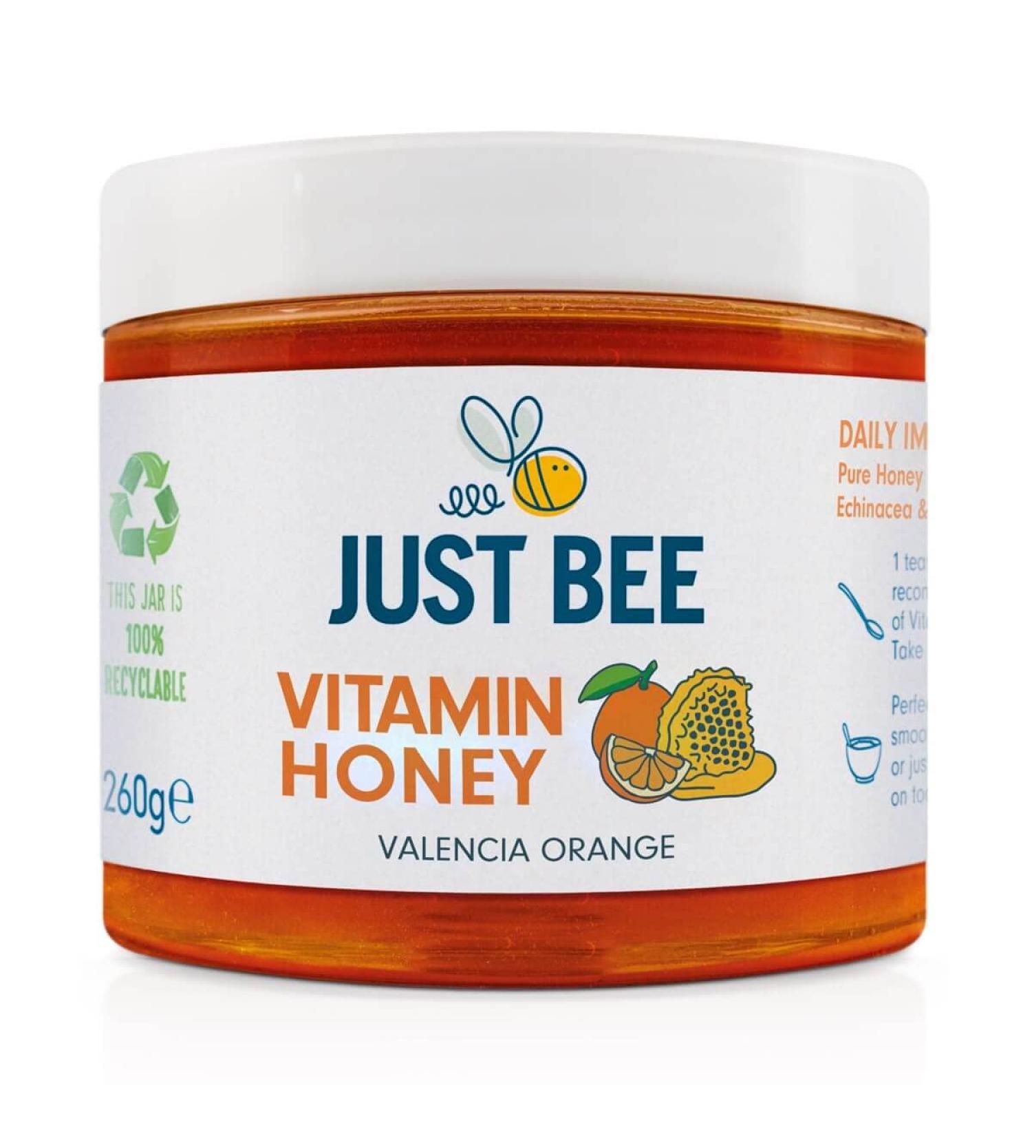 Just Bee Orange Vitamin Honey Orange Flavoured Honey with Vitamins for Daily Immune Support including Vitamin D C B6 B12 Echinacea (260g jar) - Buy Online on GoSupps.com