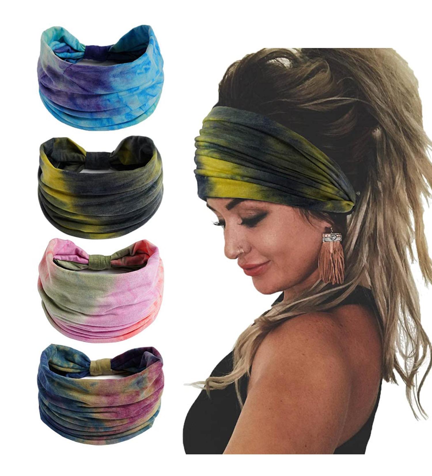 Gangel Boho Tie Dye Fabric Headbands Pack of 4 Wide Turban Head Wraps for Women and Girls - Buy Online on GoSupps.com