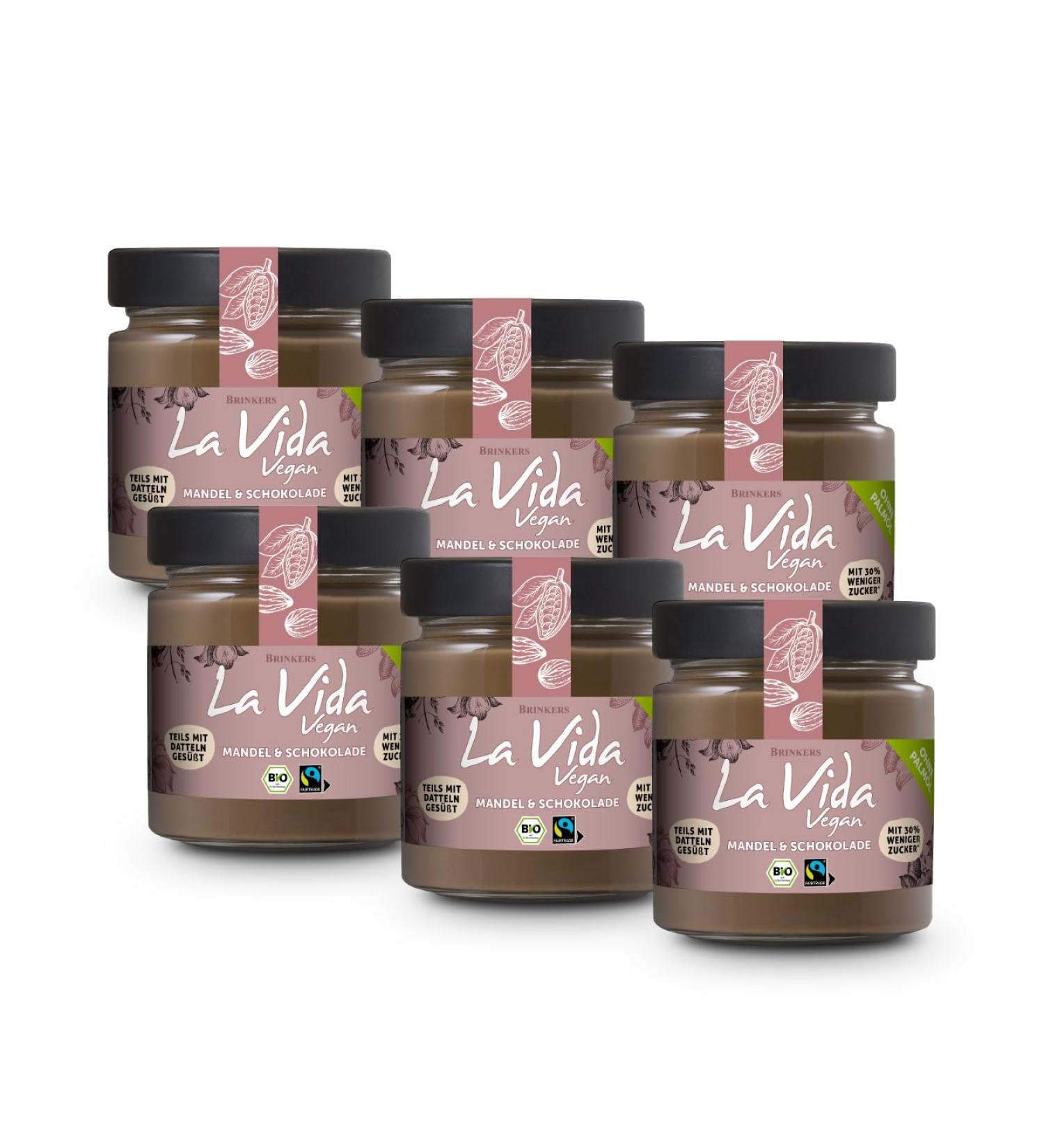Brinkers La Vida Vegan Mandel & Schoko - 6 x 200g | Gluten-Free Almond Chocolate Spread | Dairy-Free Delights - Buy Online on GoSupps.com