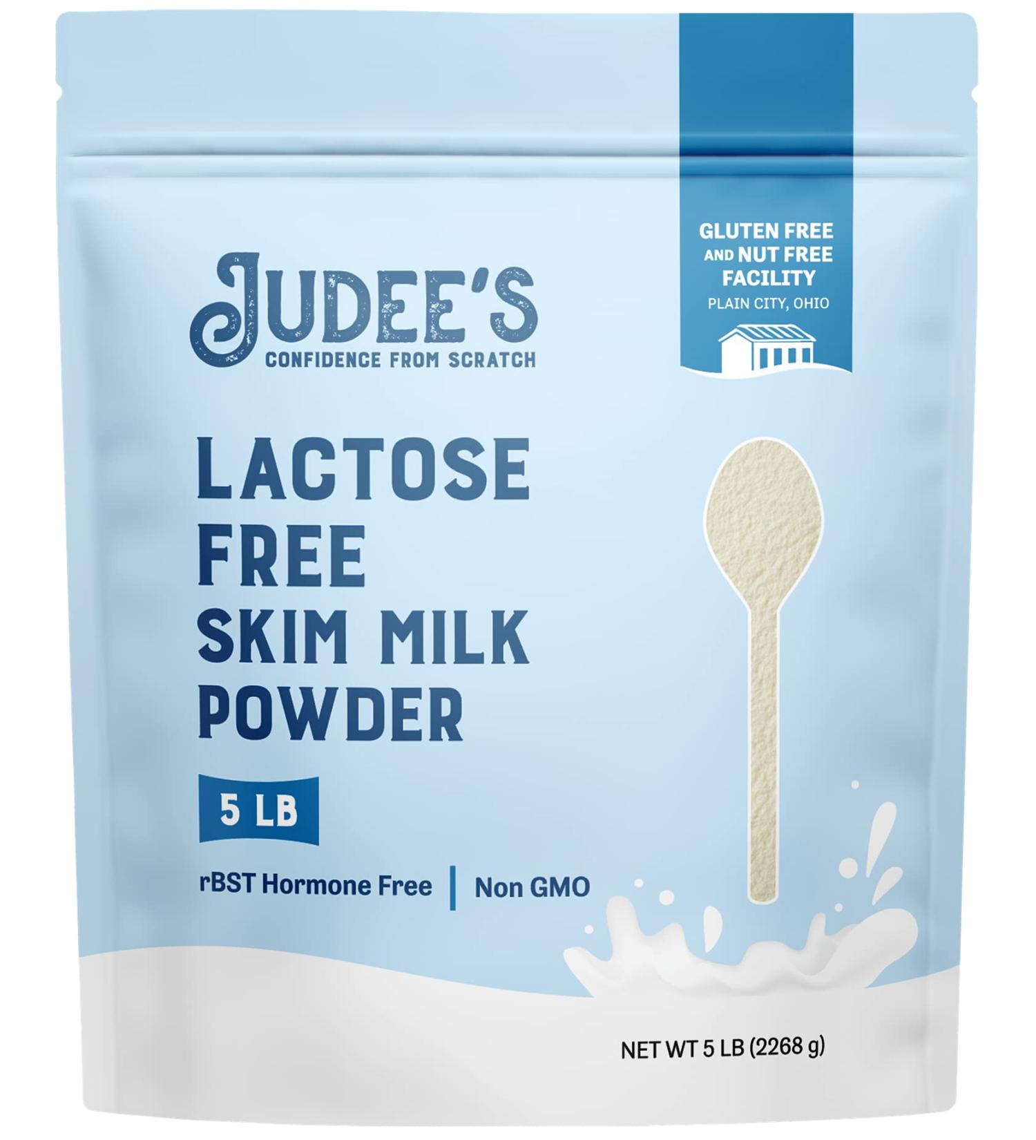 Judee's Lactose-Free Skim Milk Powder 5 LB - Non-GMO, rBST Hormone-Free, Low Carb - Gluten-Free & Nut-Free - Made from Real Dairy - Ideal for Baking and Reconstituting - 5 Pound Pack - Buy Online on GoSupps.com
