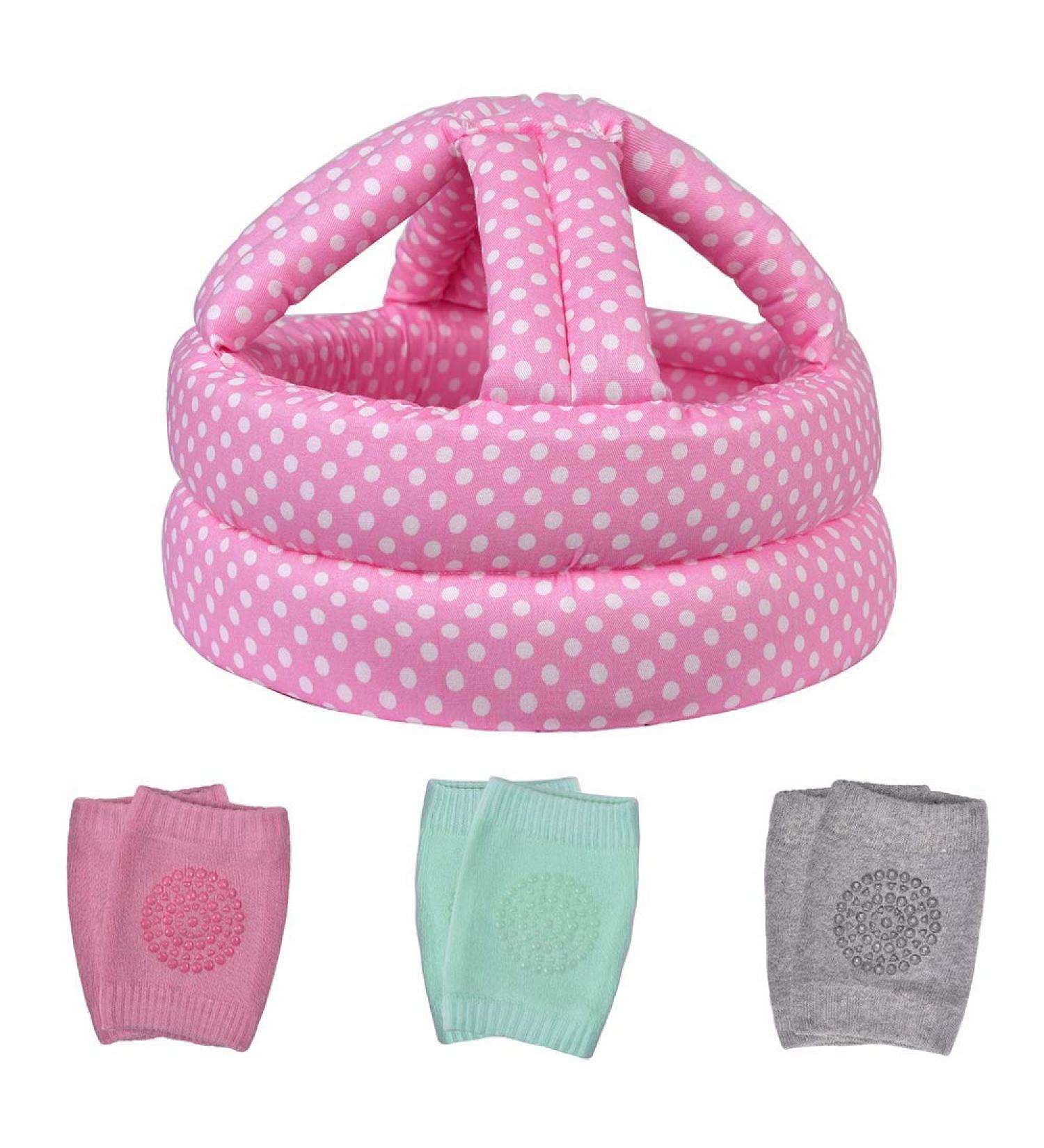 Baby Head Protector & Knee Pads | Infant Safety Helmet & Walking Aid | Pink DOT Design | Ages 6-36 months - Buy Online on GoSupps.com