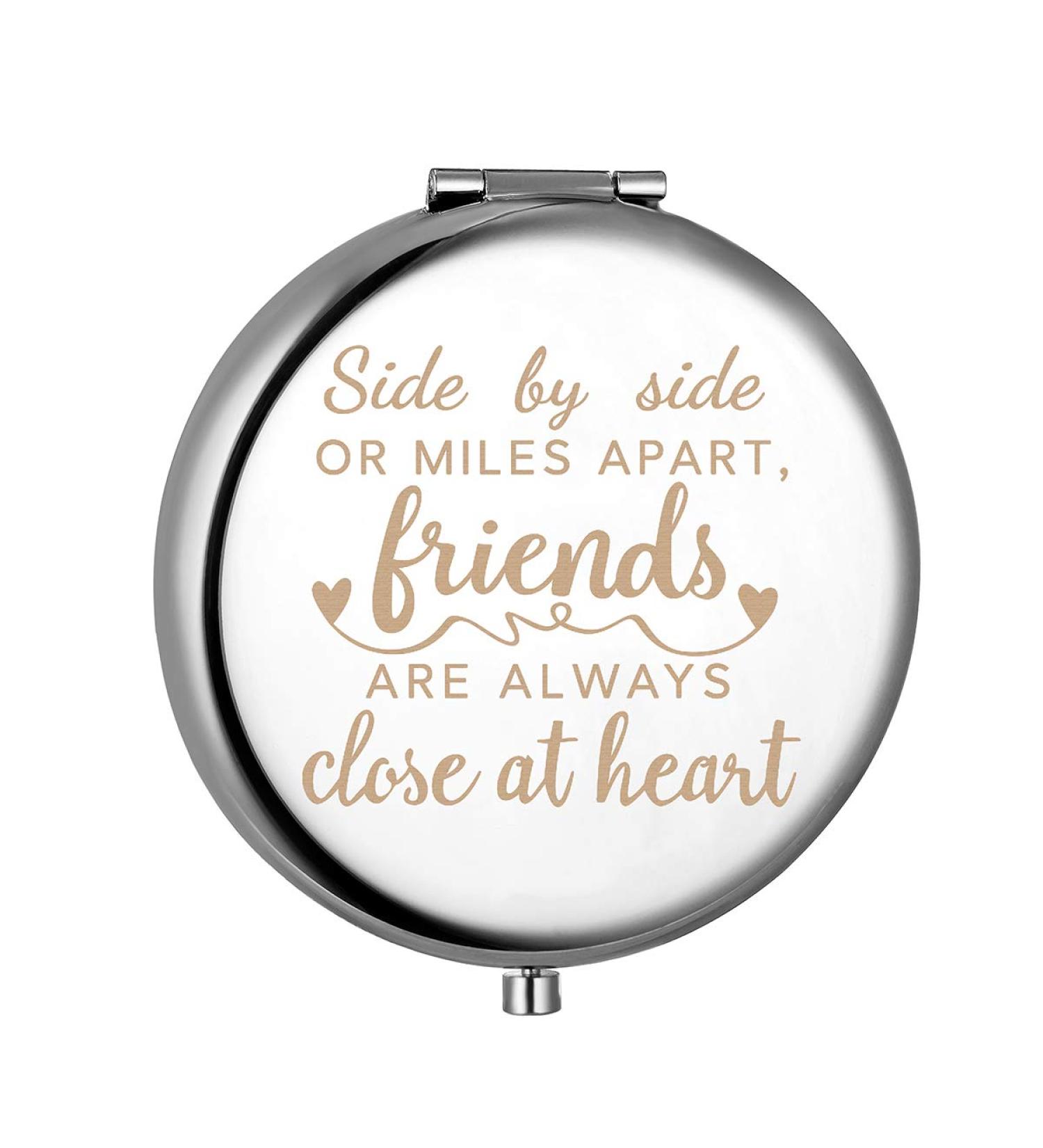 Gift for Friends Women Females Best Friend Friendship Birthday Christmas Gifts Inspirational Gift for Her-Engraved Compact Mirror(Friends are always close at heart) - Buy Online on GoSupps.com
