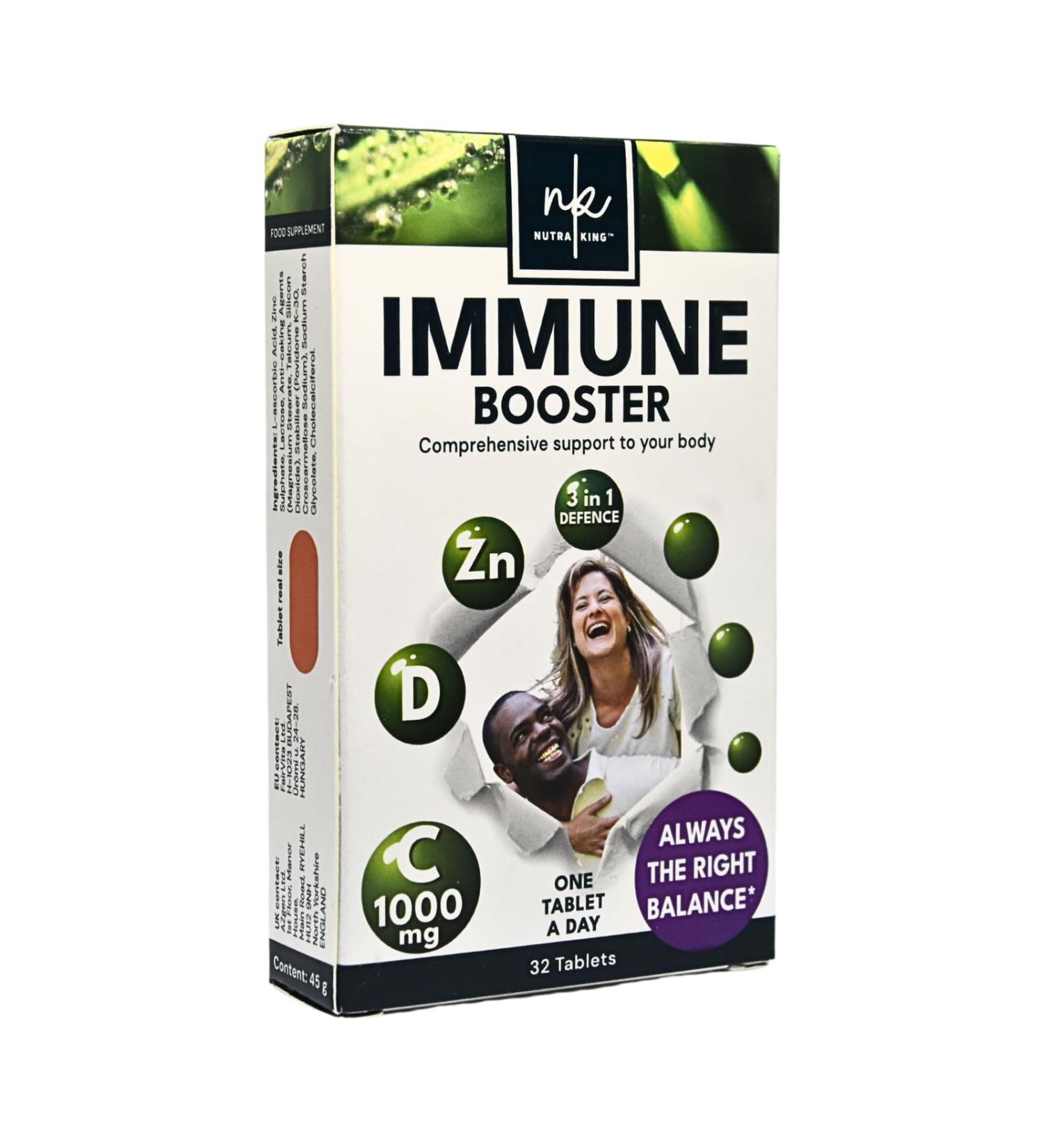 NutraKing Immune System Booster Tablets - 32 Days Supply with Vitamin C, D, Zinc - Daily Health Supplement - Buy Online on GoSupps.com