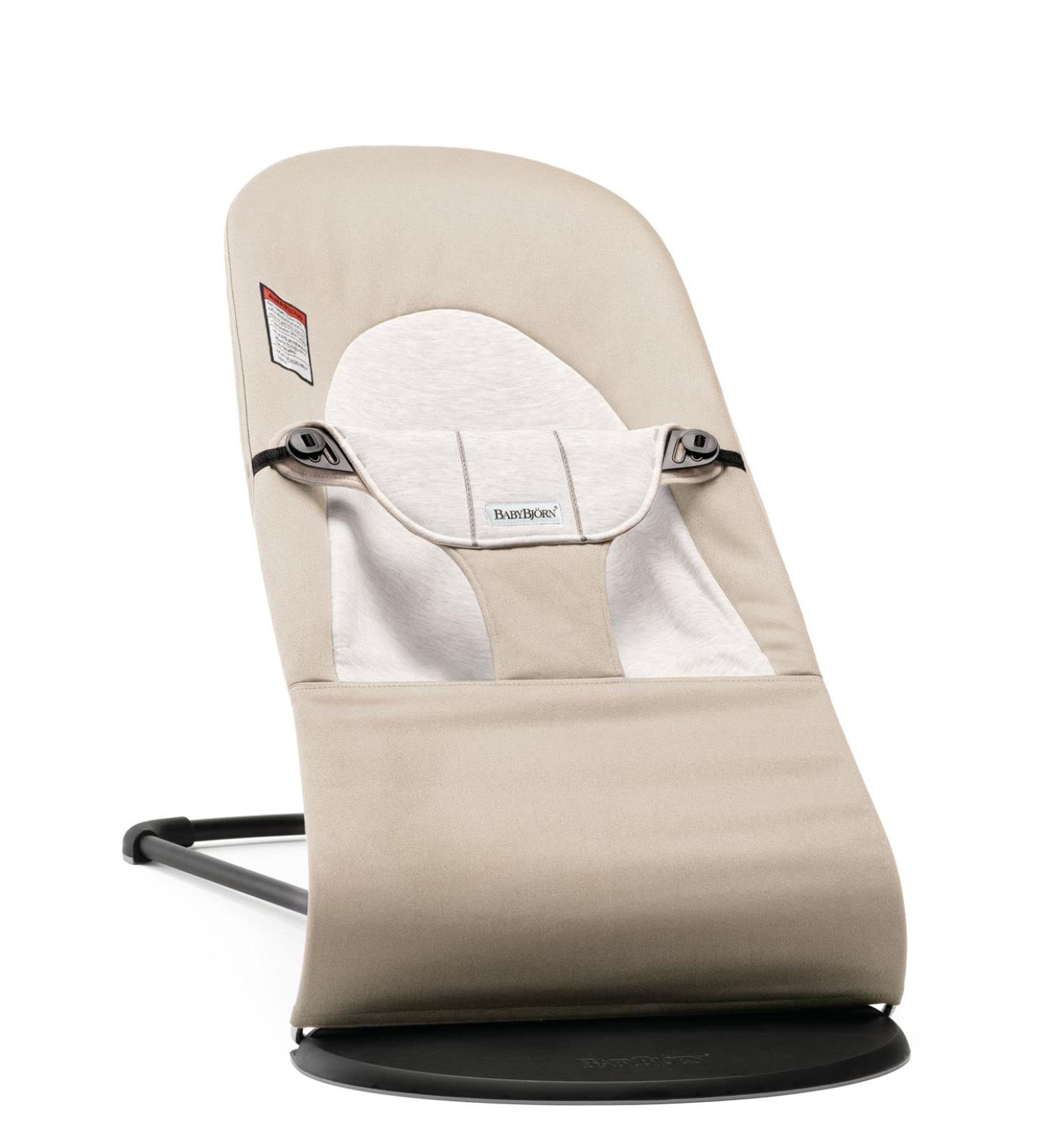 BabyBj rn Bouncer Balance Soft in Cotton/Jersey Beige/Gray - Comfortable and Stylish Baby Bouncer - Buy Online on GoSupps.com