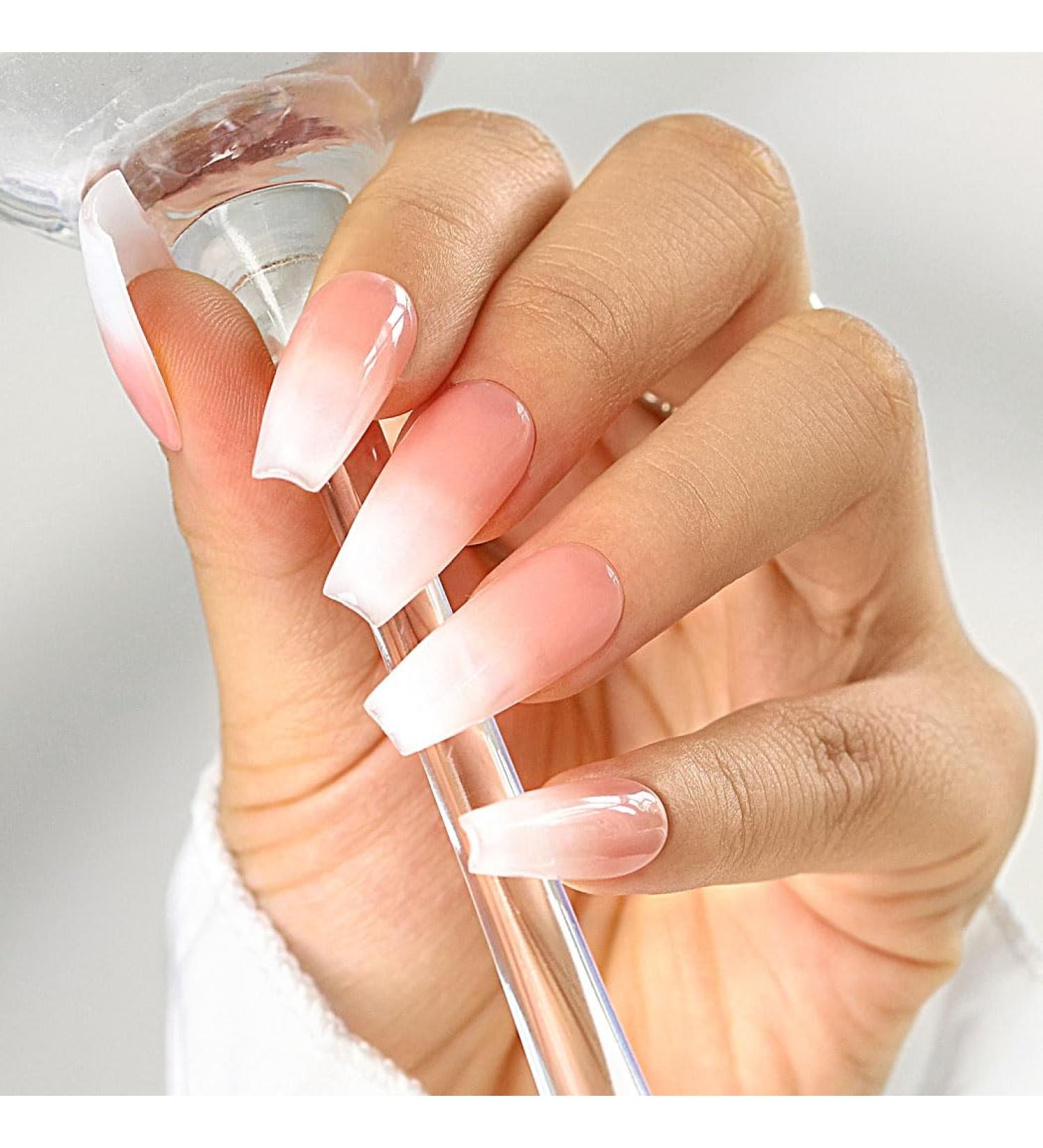 Sethexy Long Coffin Pink False Nails - Handmade Gradient Acrylic Press-On Nail Art for Women & Girls | Shiny Salon Quality - Buy Online on GoSupps.com