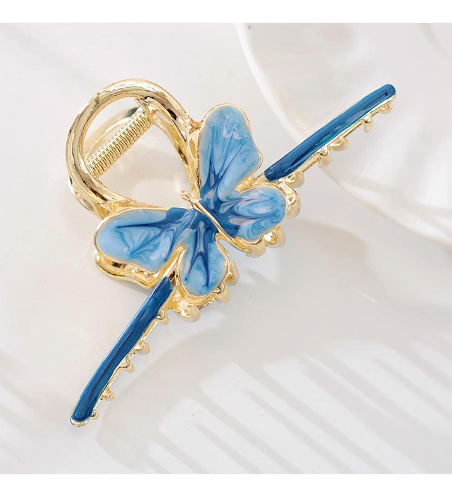 Vintage Golden Butterfly Hair Claw Clips - Non-Slip Metal Barrettes for Thick Hair (Blue) - Buy Online on GoSupps.com