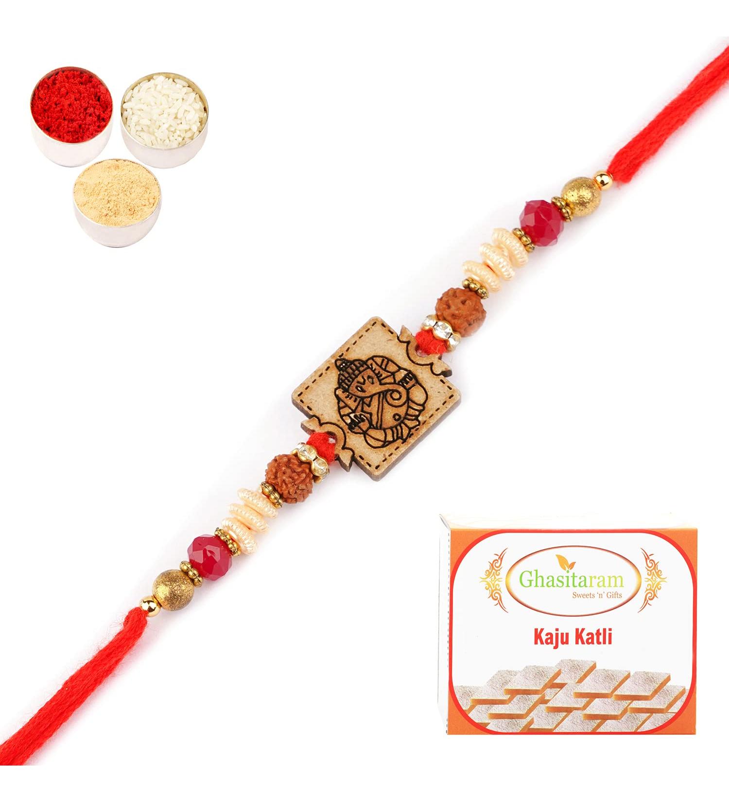 Ghasitaram Gifts Rakhi for Brother Rakhis Online - R-2033 Rakhi Thread with 400 GMS of Kaju katli Rakhi with 400 gms of Kaju katli - Buy Online on GoSupps.com