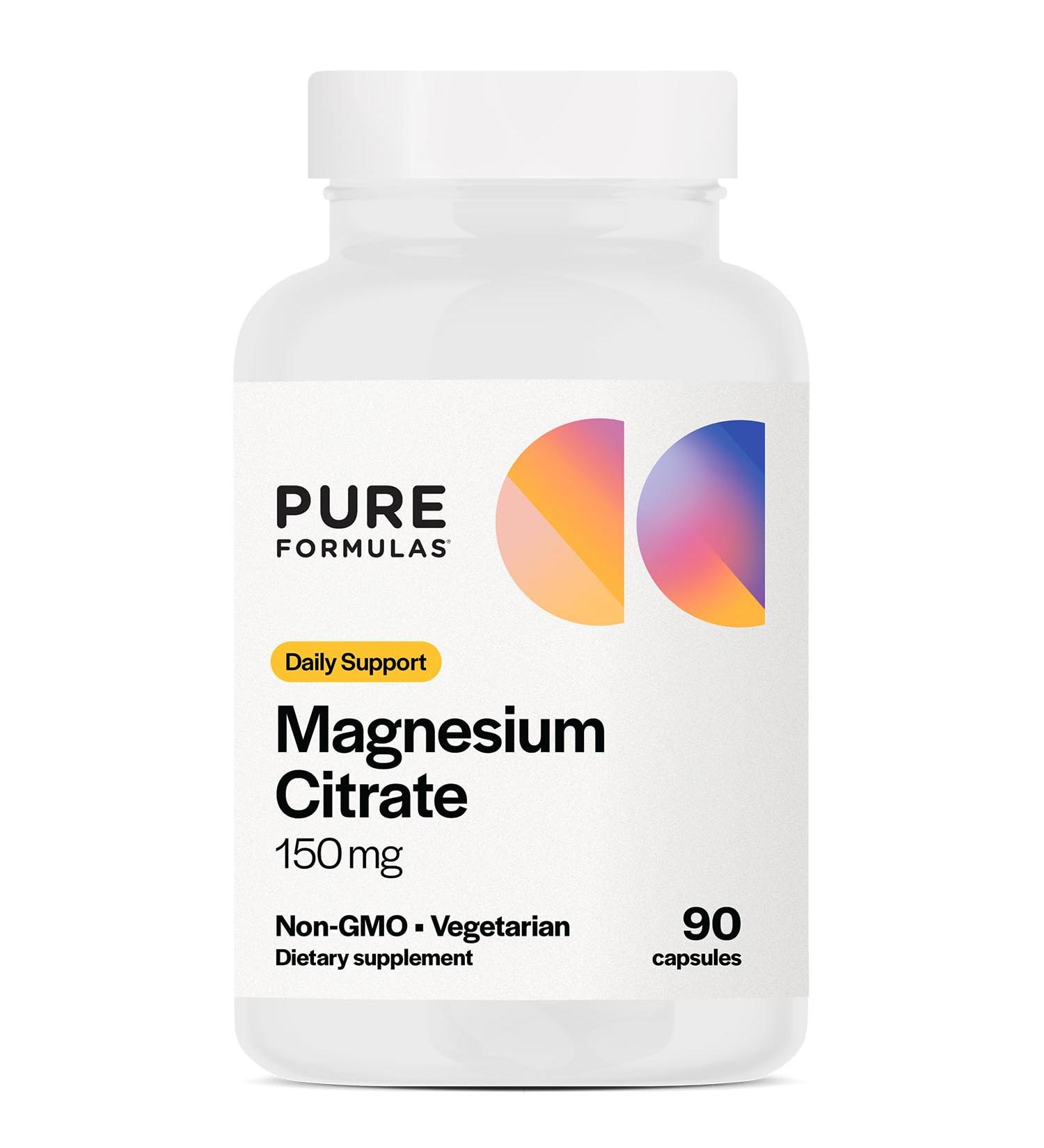 PureFormulas Magnesium Citrate - Supplement for Sleep, Heart Health - Non-GMO - 90 Vegetarian Capsules - Buy Online on GoSupps.com