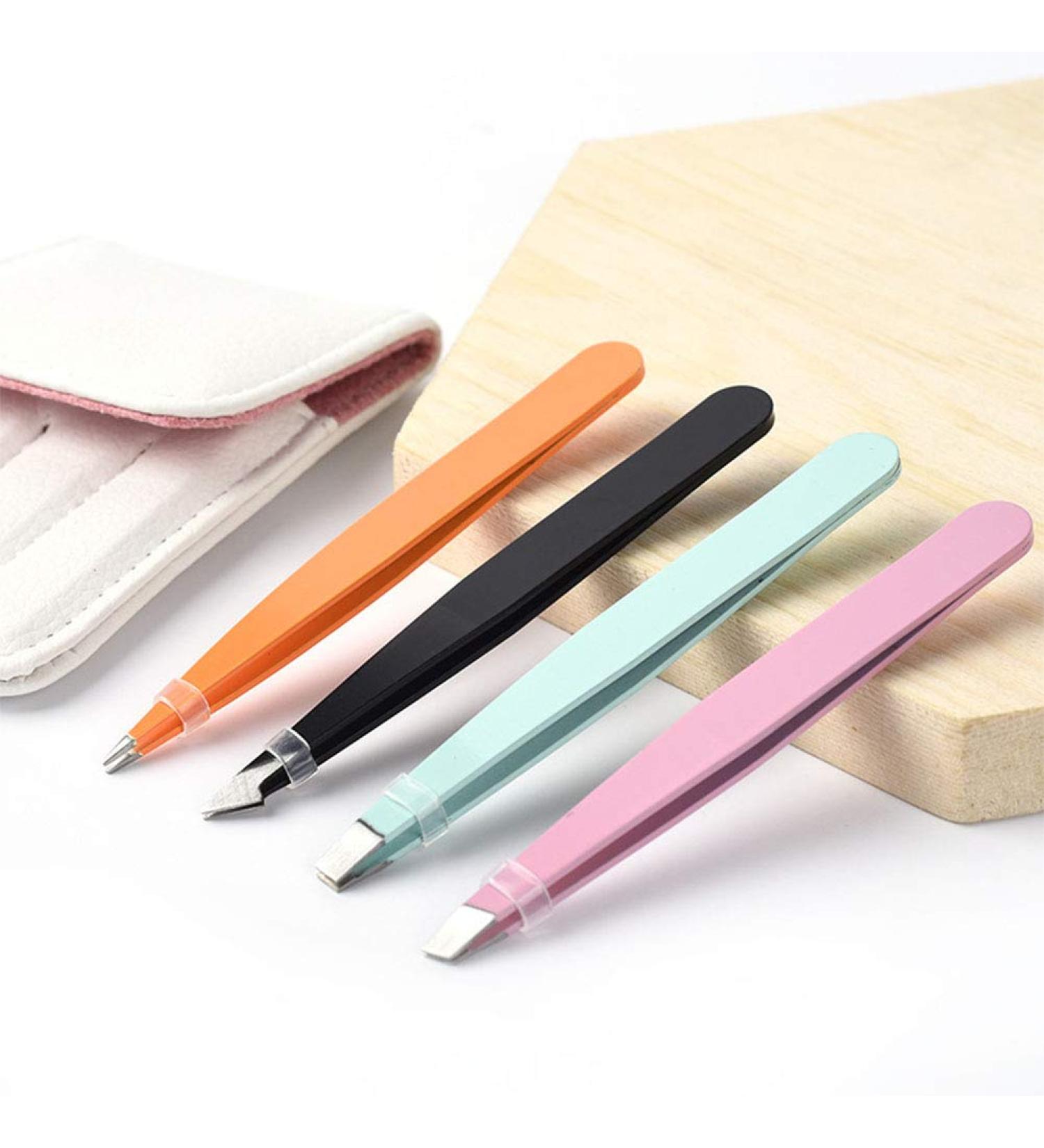 4pcs Professional Tweezer Set Stainless Steel Slant Tip Tweezer Precision Eyebrow Hair Remover Tool Face Hair Removal Make Up Tools - Buy Online on GoSupps.com