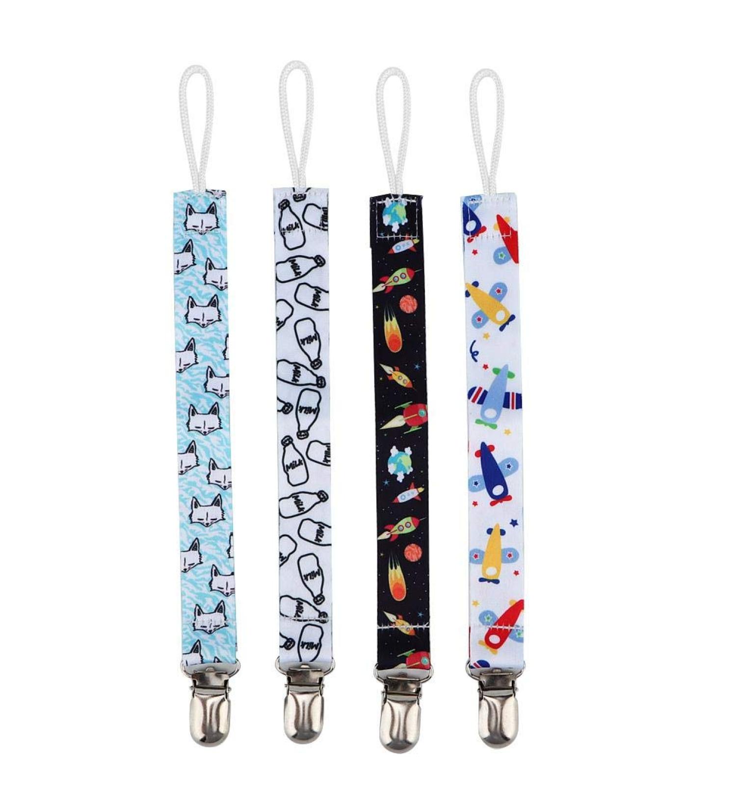 4 Pieces Baby Pacifier Clip Chain Set | Unisex Cotton Clips for Infants | Perfect Gift for Newborns - Buy Online on GoSupps.com