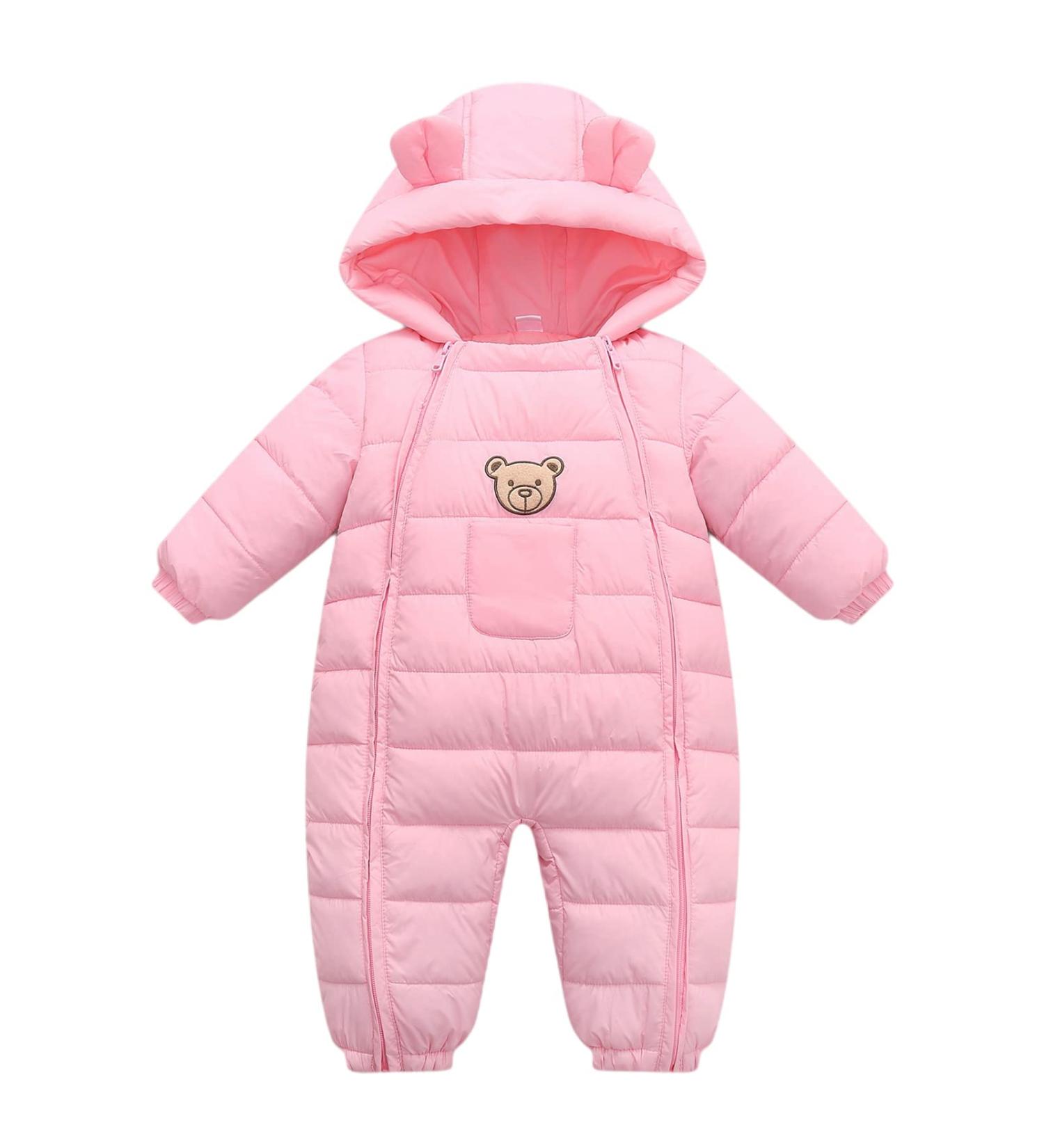 JiAmy Baby Snowsuit Hooded Romper | Cartoon Bear Winter Outfit | Pink | 6-12 Months - Buy Online on GoSupps.com