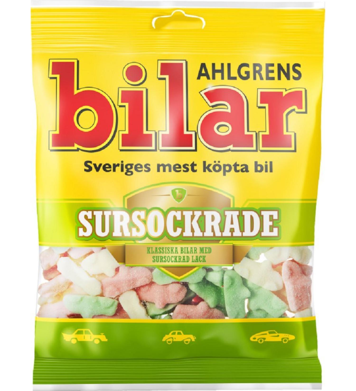 Ahlgrens Bilar Sursockrade - Swedish - Sour & Fruity - Soft & Chewy - Marshmallow Cars Candy - Sweets - Bag 100g