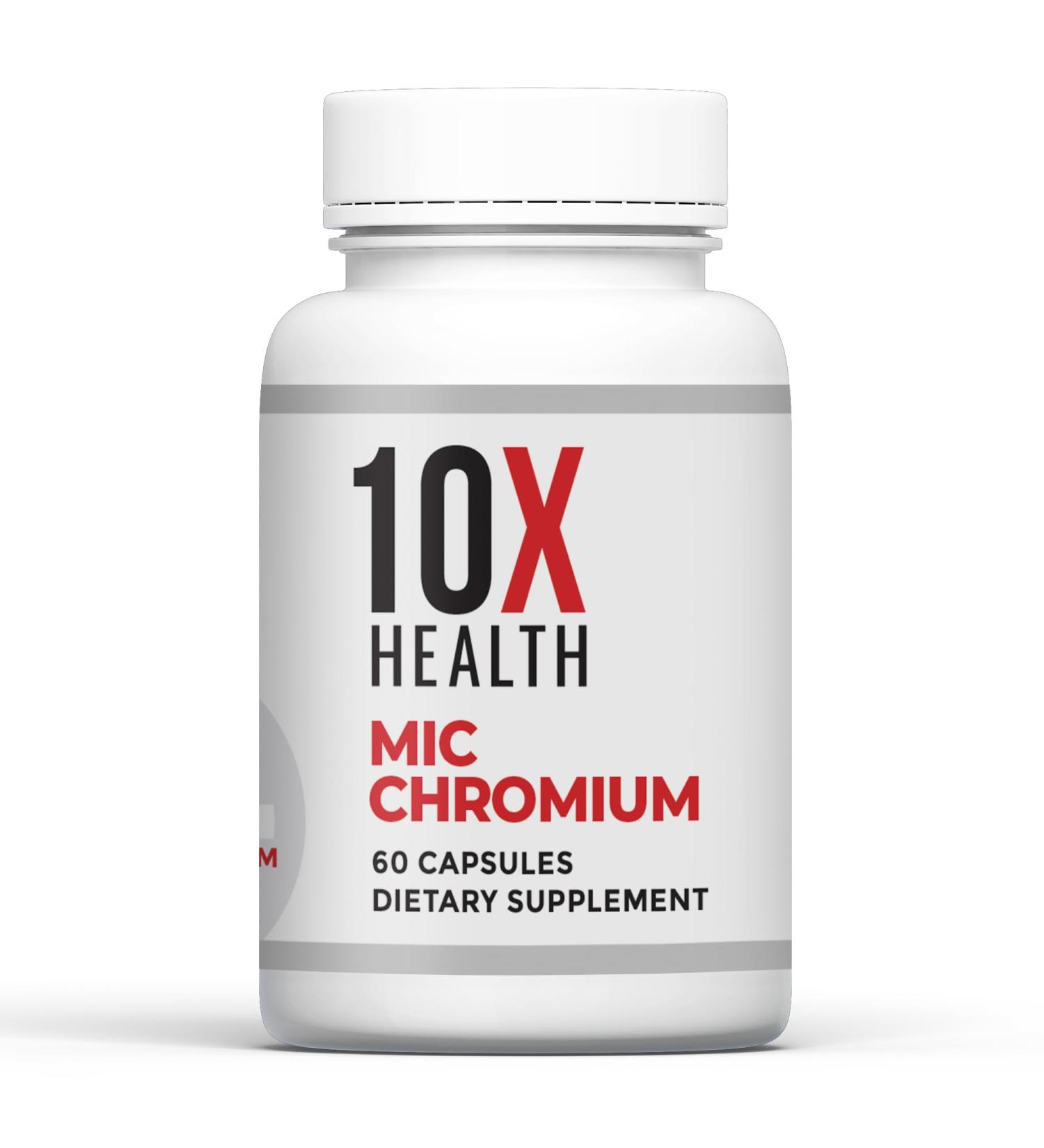 10X Health MIC Chromium Supplements - 60 Capsules - Contains Choline Inositol & L Methionine - Mineral Supplements for Daily Nutritional Support - Chromium, L-Methionine, Choline Supplements - Buy Online on GoSupps.com