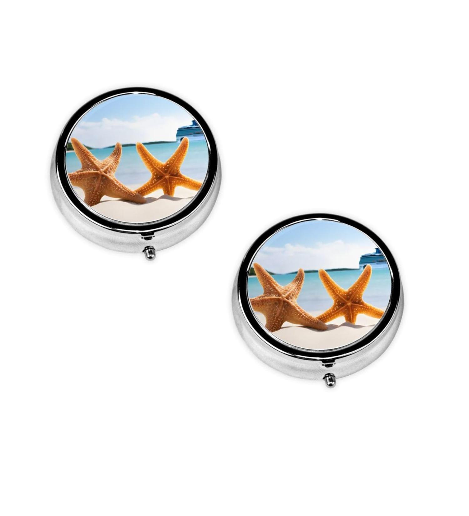 Buy Cute Starfish Round Pill Box | Mini 3 Compartment Travel Organizer for Vitamins & Medications - Buy Online on GoSupps.com