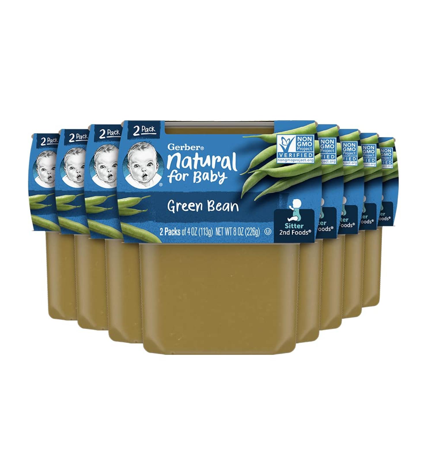 Gerber 2nd Food Green Bean Puree Baby Food - Natural & Non-GMO - 8oz 2 Count (Pack of 8) - Buy Online on GoSupps.com