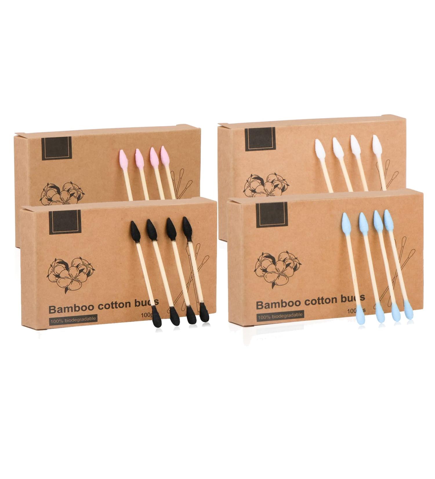 Eco-Friendly Bamboo Cotton Swabs | Biodegradable & Soft | 400 Colorful Tips - 4 Pack - Buy Online on GoSupps.com