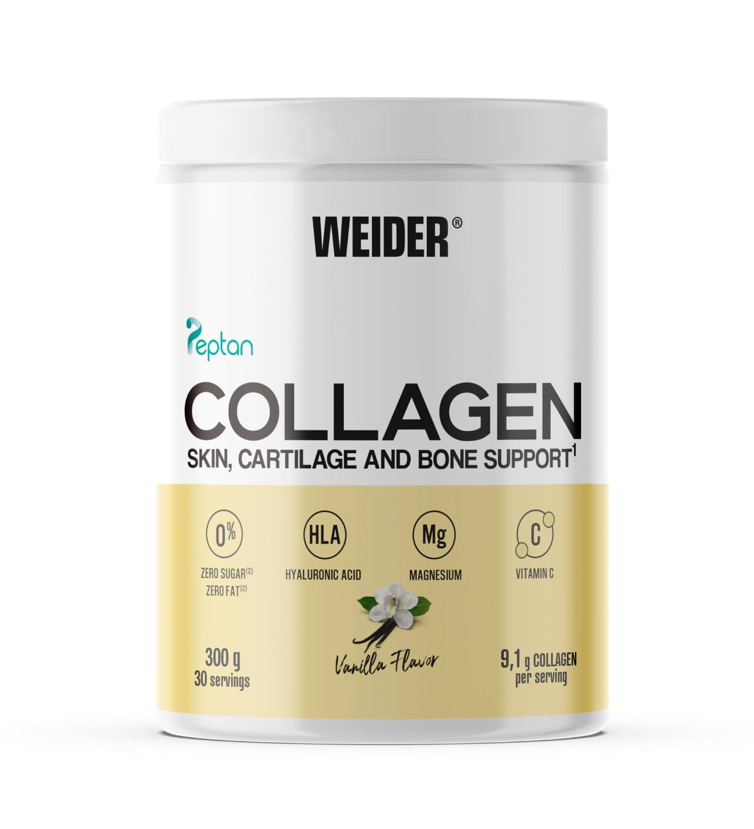 Weider Collagen (300g) Vanilla Flavor Hydrolyzed Collagen Peptides Type I Powder 100% Peptan with Hyaluronic Acid Magnesium Vitamin C Sugar Free For Skin Cartilage Bone & Hair - Buy Online on GoSupps.com