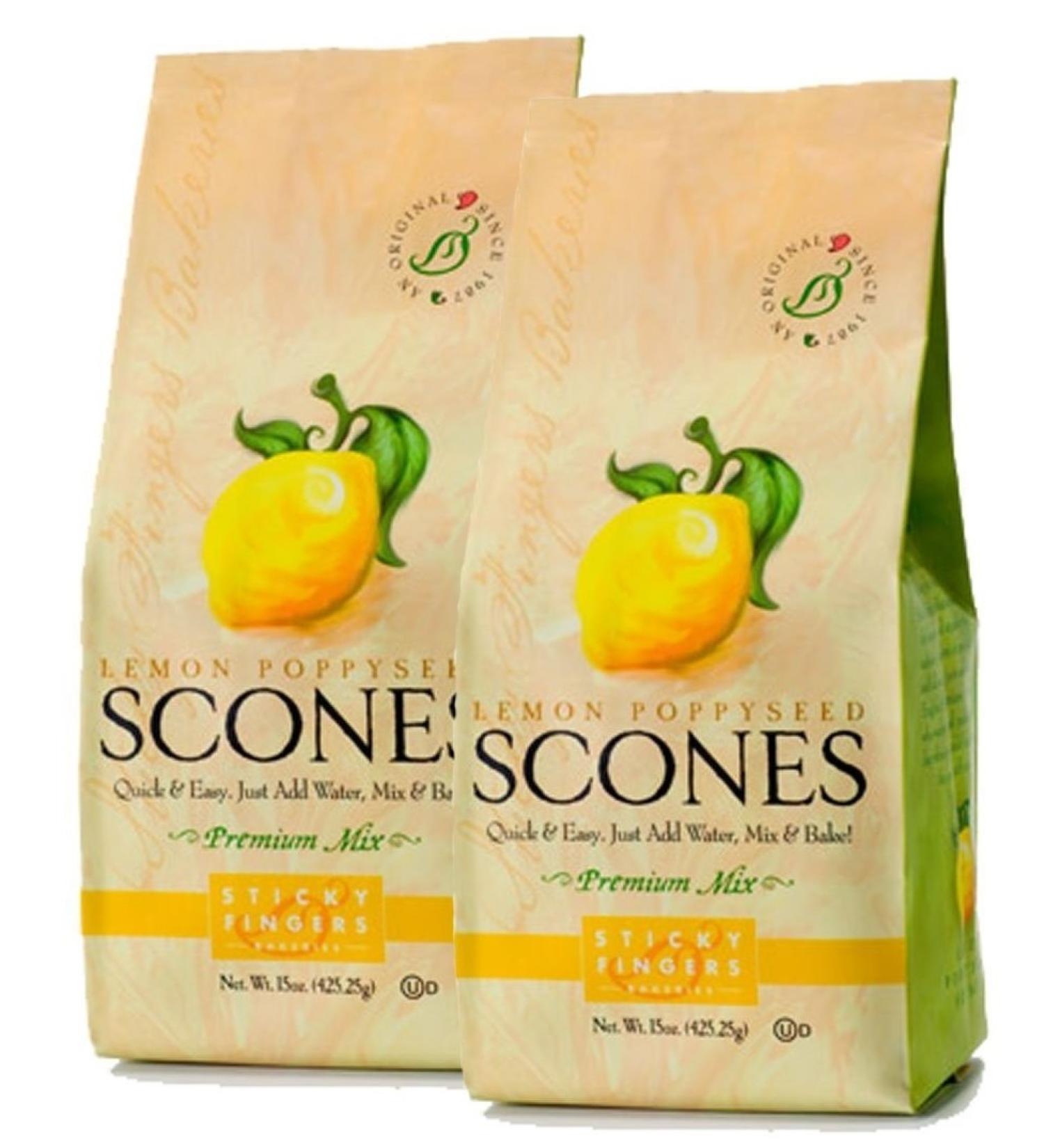 Sticky Fingers Scone Mix (Pack of 2) 15 Ounce Bags  All Natural Scone Baking Mix (Lemon Poppyseed)