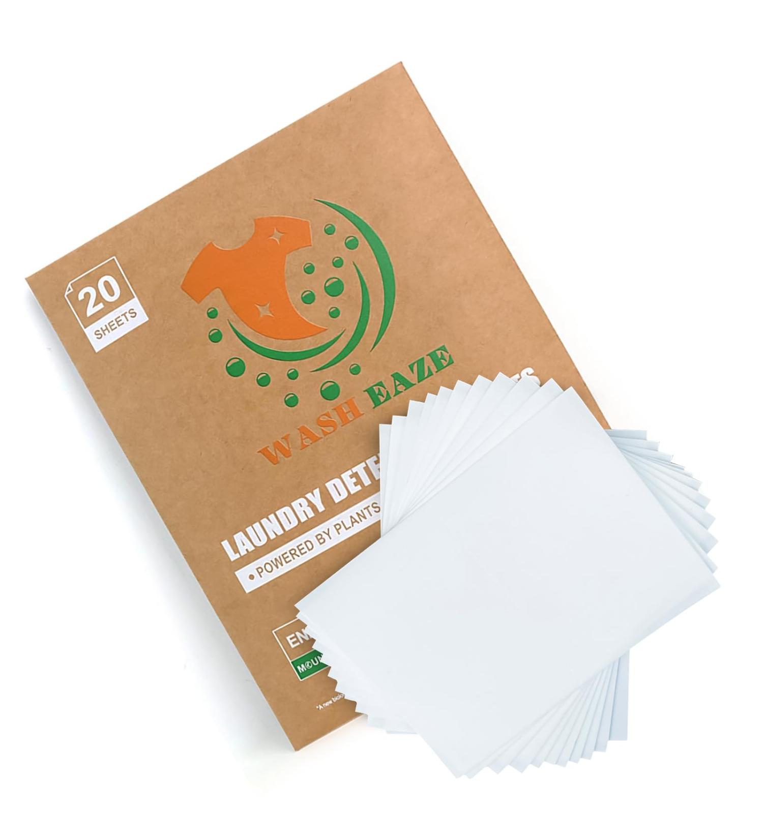 WashEaze Laundry Detergent Strips - 20 Eco-Friendly Sheets for 40 Loads - Biodegradable, Hypoallergenic, Non-Toxic & Plastic-Free - Buy Online on GoSupps.com