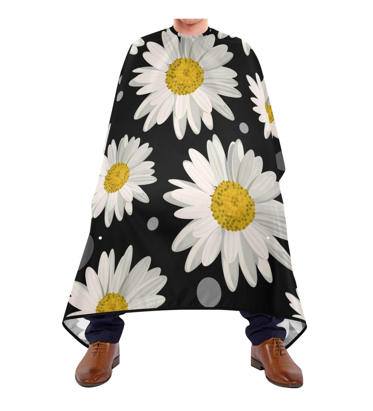 Waterproof Barber Cape - Daisy on Black & Cheetah Haircut Bib for Men and Women | Unisex Hair Cutting Cape - Buy Online on GoSupps.com