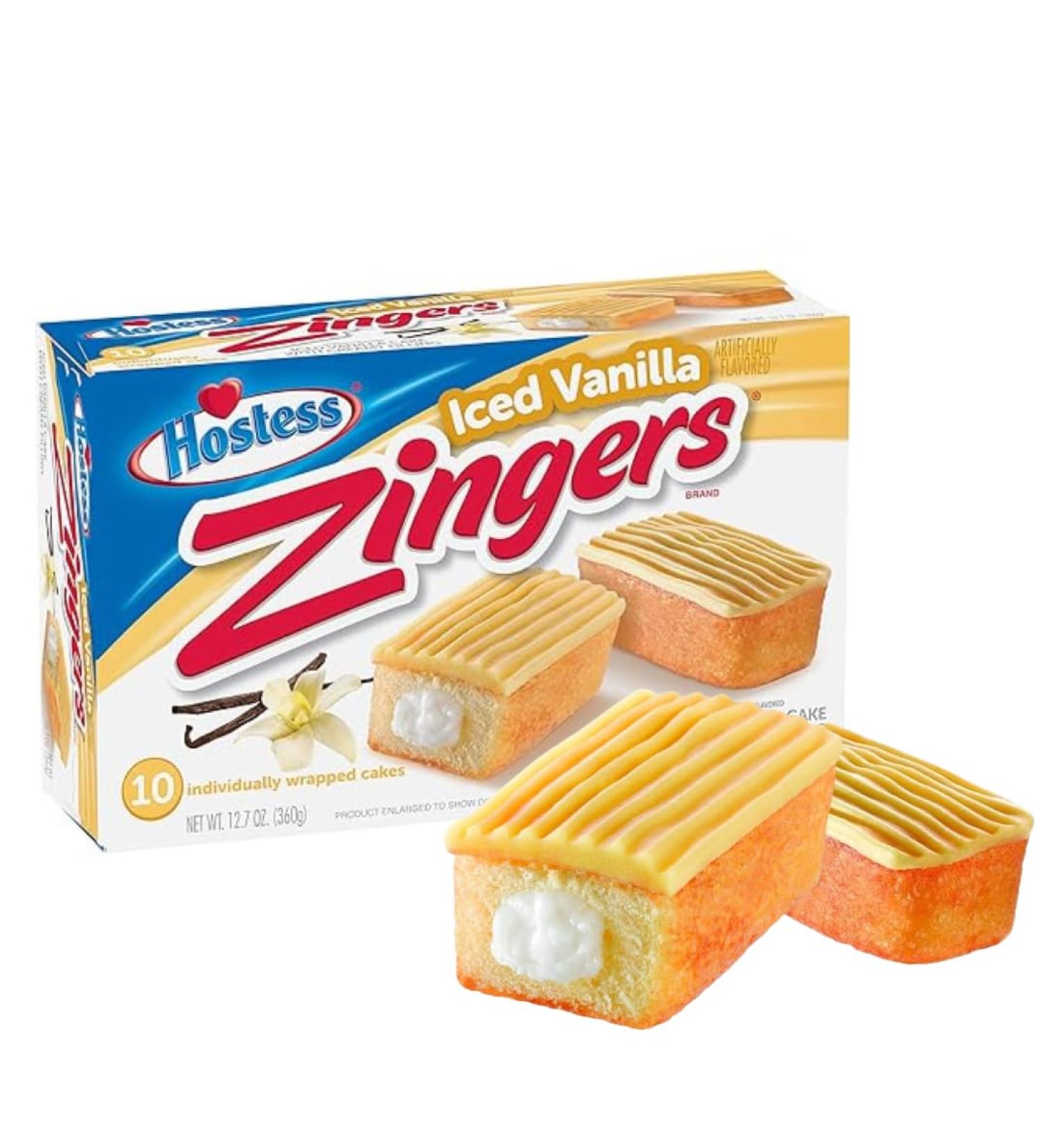 Buy HOSTESS Zingers - Iced Vanilla Cake with Creamy Filling | 10 Pieces 360g Pack + Heartforcards Shipping Protection | International Shipping Available - Buy Online on GoSupps.com