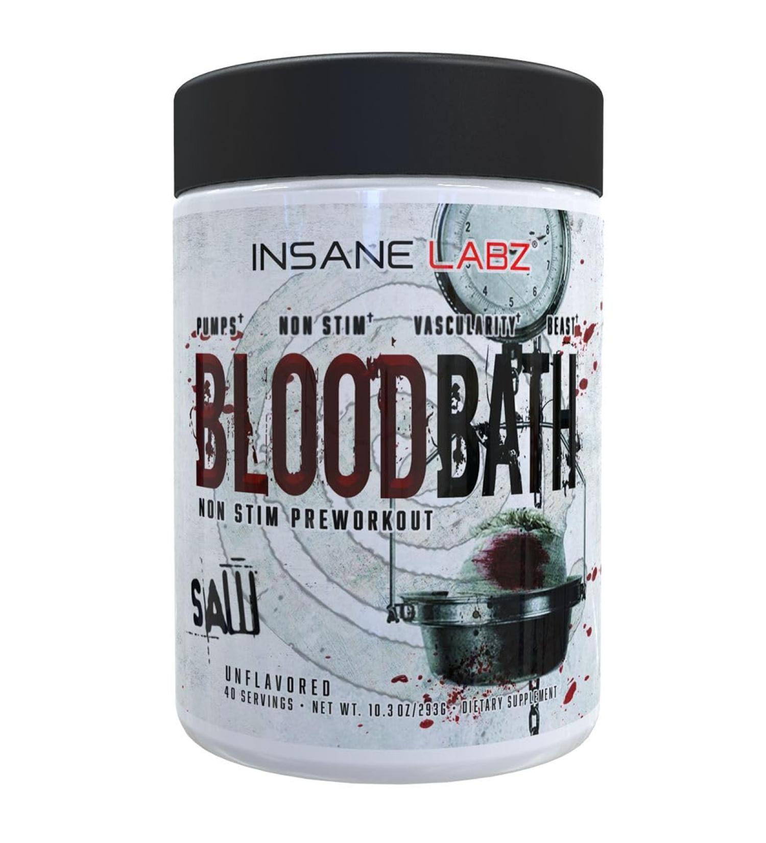 Insane Labz Saw Bloodbath Non-Stim Pump Pre Workout Powder with Nitrosigine OxyGold Agmatine Sulfate L-Citrulline and Betainne Anhydrous 40 Srvgs (Unflavored) Unflavored 11.1 Ounce (Pack of 1) - Buy Online on GoSupps.com