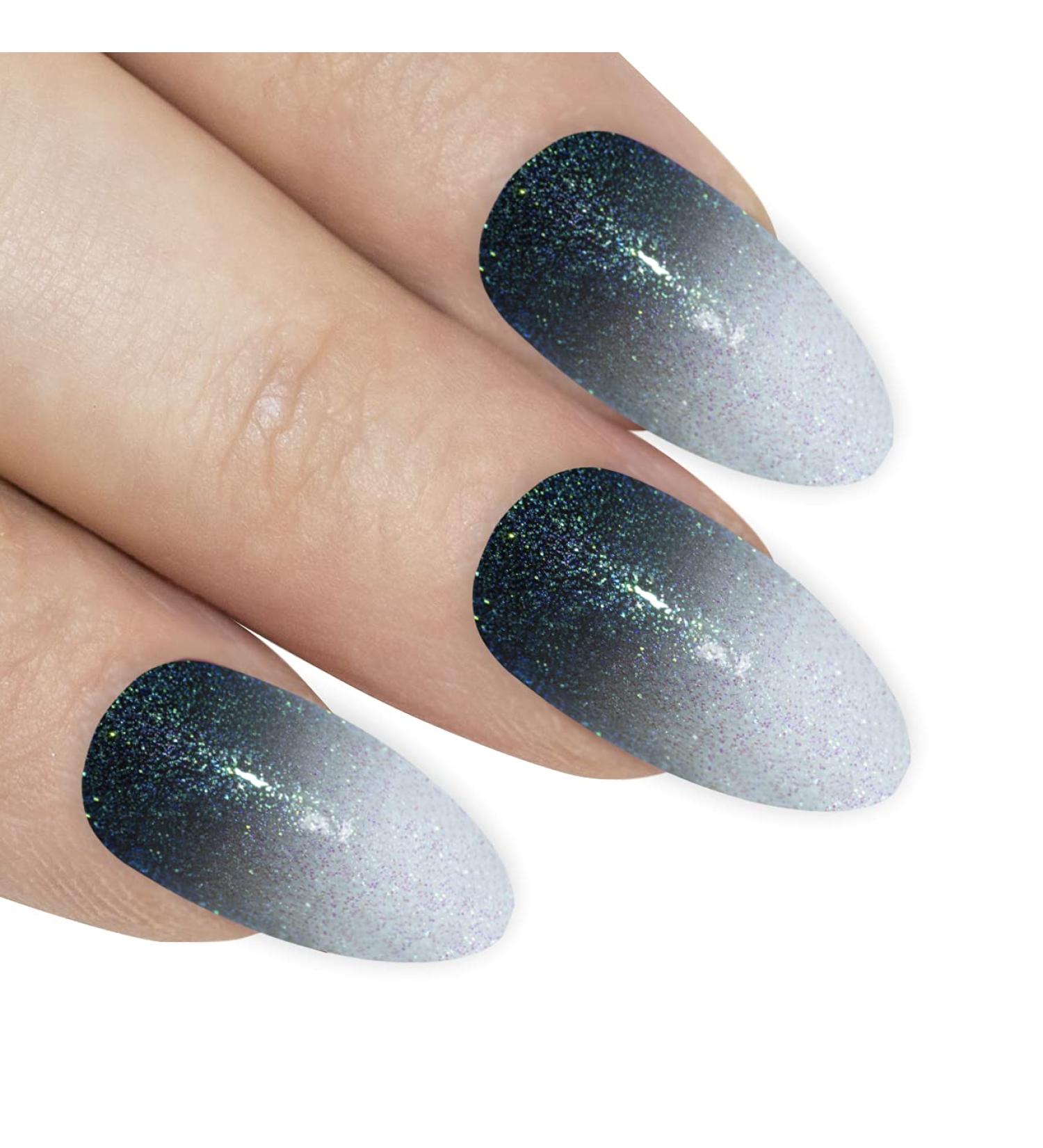 False Nails Bling Art - Grey White Gel Ombre Almond Stiletto Long Fake Tips | Shop Internationally - Buy Online on GoSupps.com