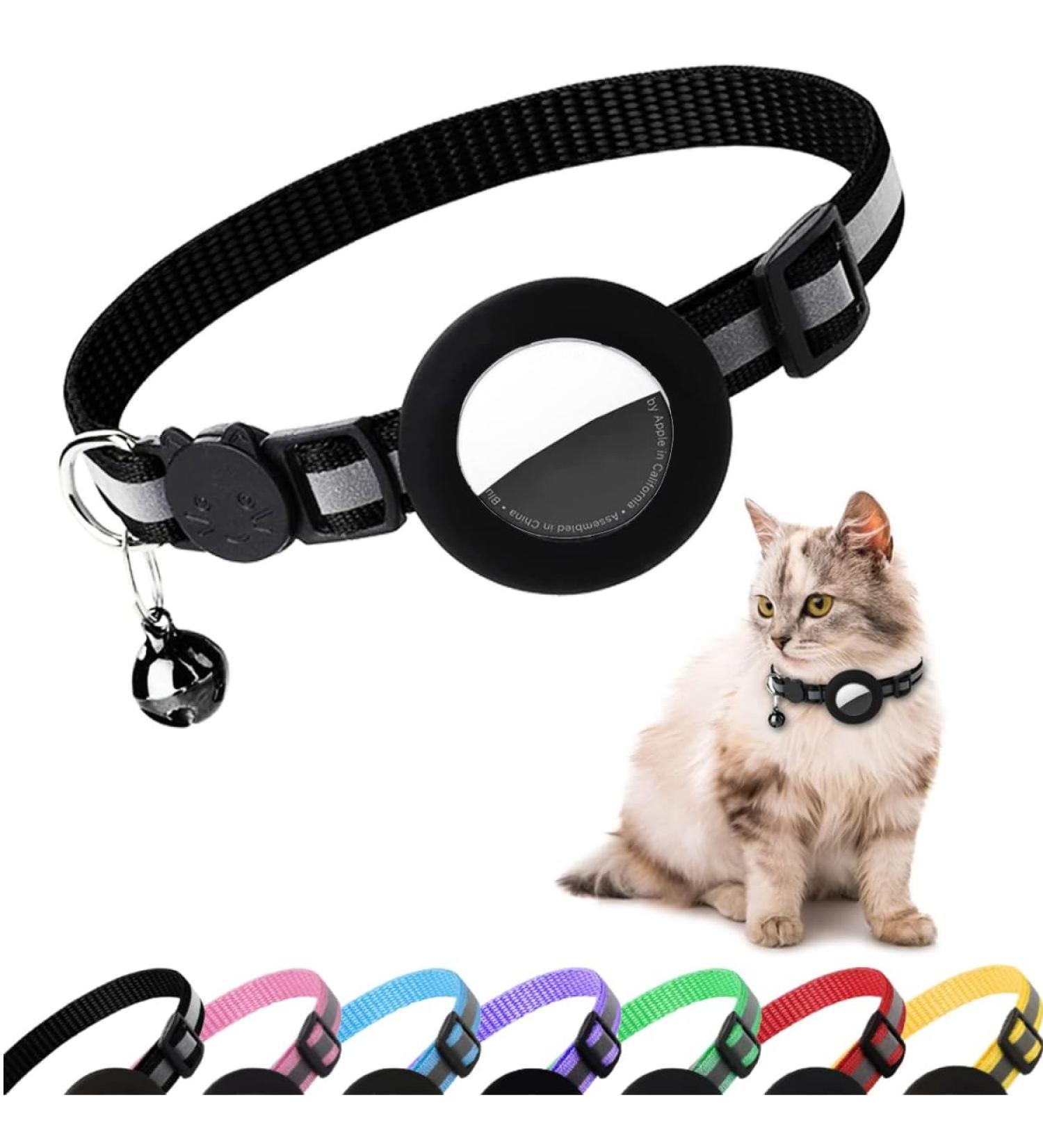 Reflective Airtag Cat Collar with Bell | Waterproof Holder | Apple Airtag Compatible - Black - Buy Online on GoSupps.com