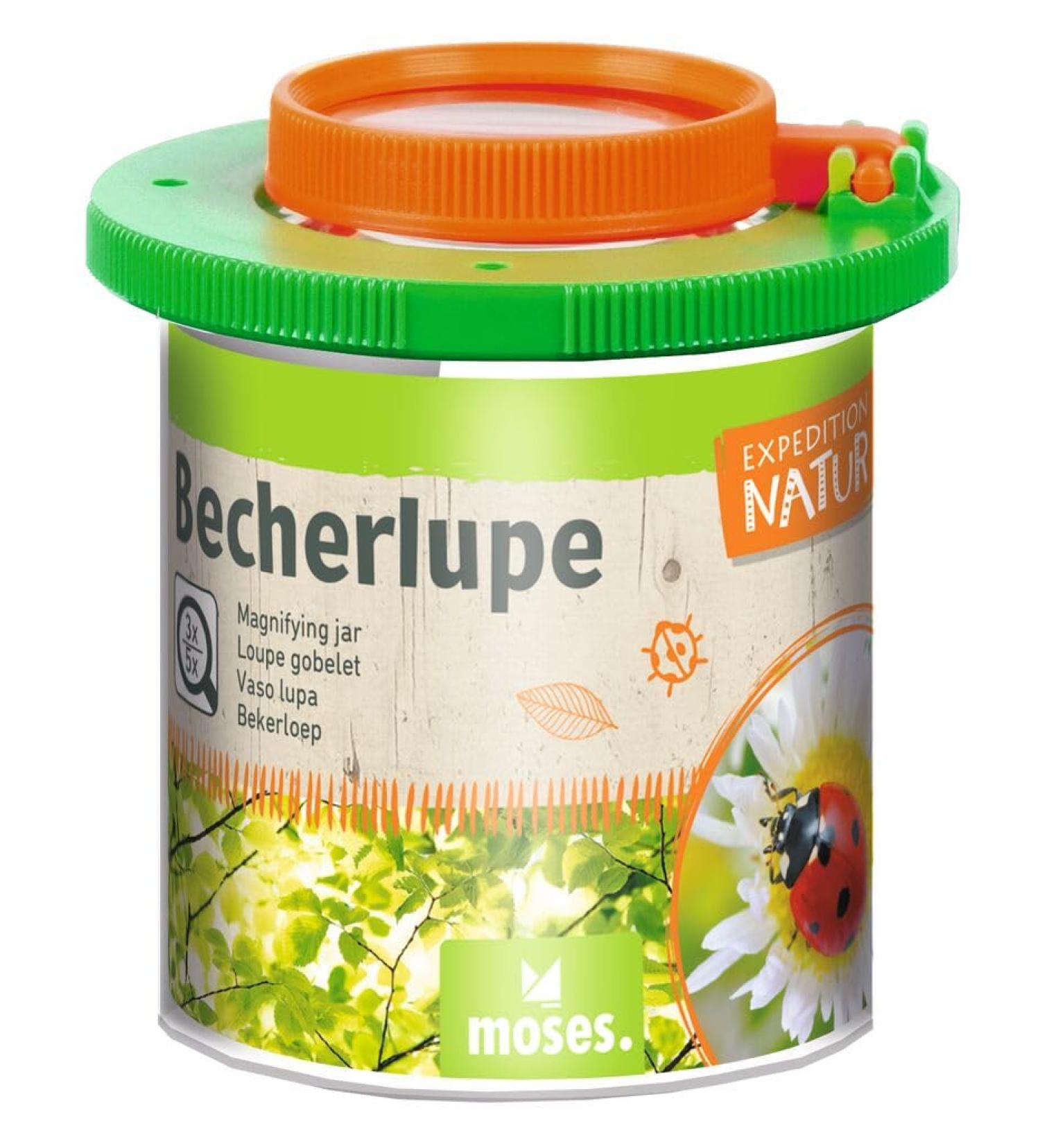 Moses.Beaker glasses Basic-Expedition Nature mug with a magnifying lid for 3 times and 5 times enlargement magnificent box for observation of insects or leaves double magnification cup for children
