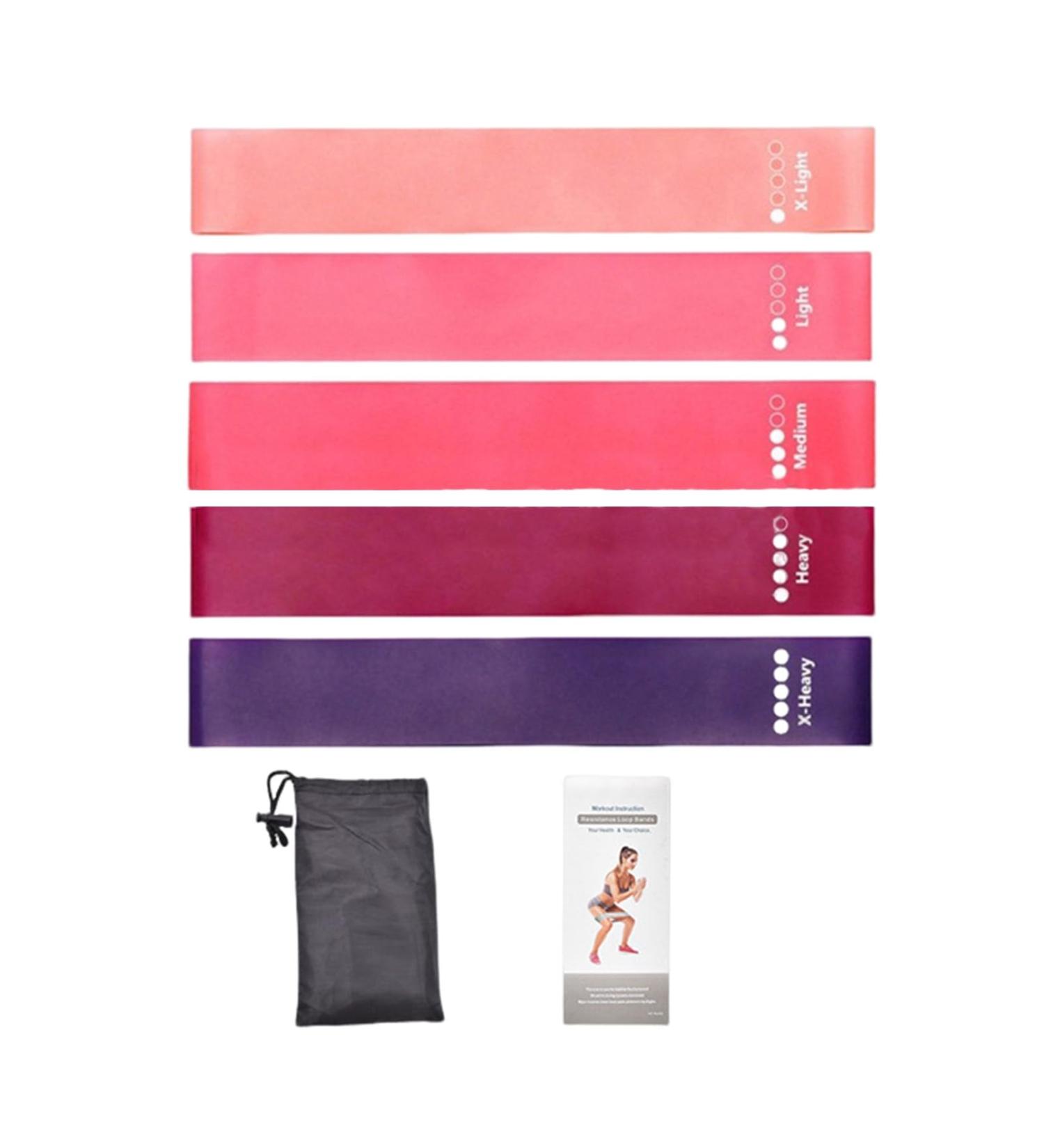 Yoga Resistance Band Set - 5 Levels (5/10/20/30/40LB) for Home Gym - Elastic Exercise Bands in Pink - Ideal for All Fitness Levels - Buy Online on GoSupps.com