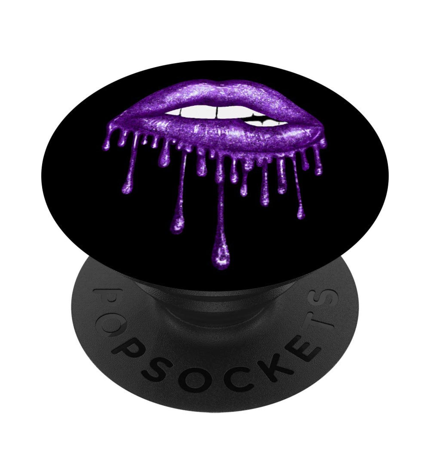 Purple Dripping Lips Faux Lipstick Effect Pop Socket | 80s Style Smartphone & Tablet Grip - International Shipping Available - Buy Online on GoSupps.com