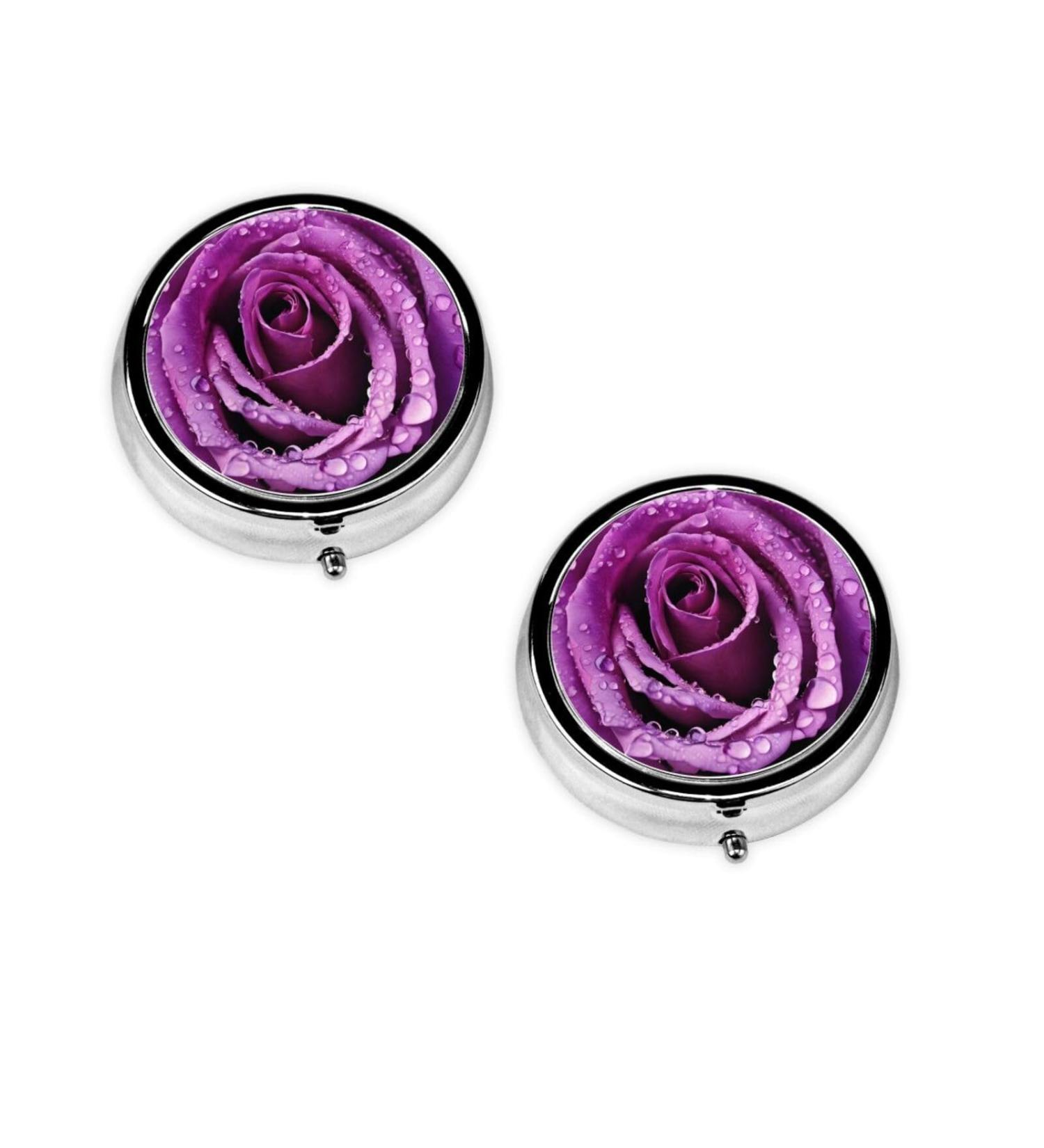 Purple Rose Mini Round Pill Box | 3 Compartment Travel Organizer | Portable Medicine Case for Pocket & Home - Buy Online on GoSupps.com