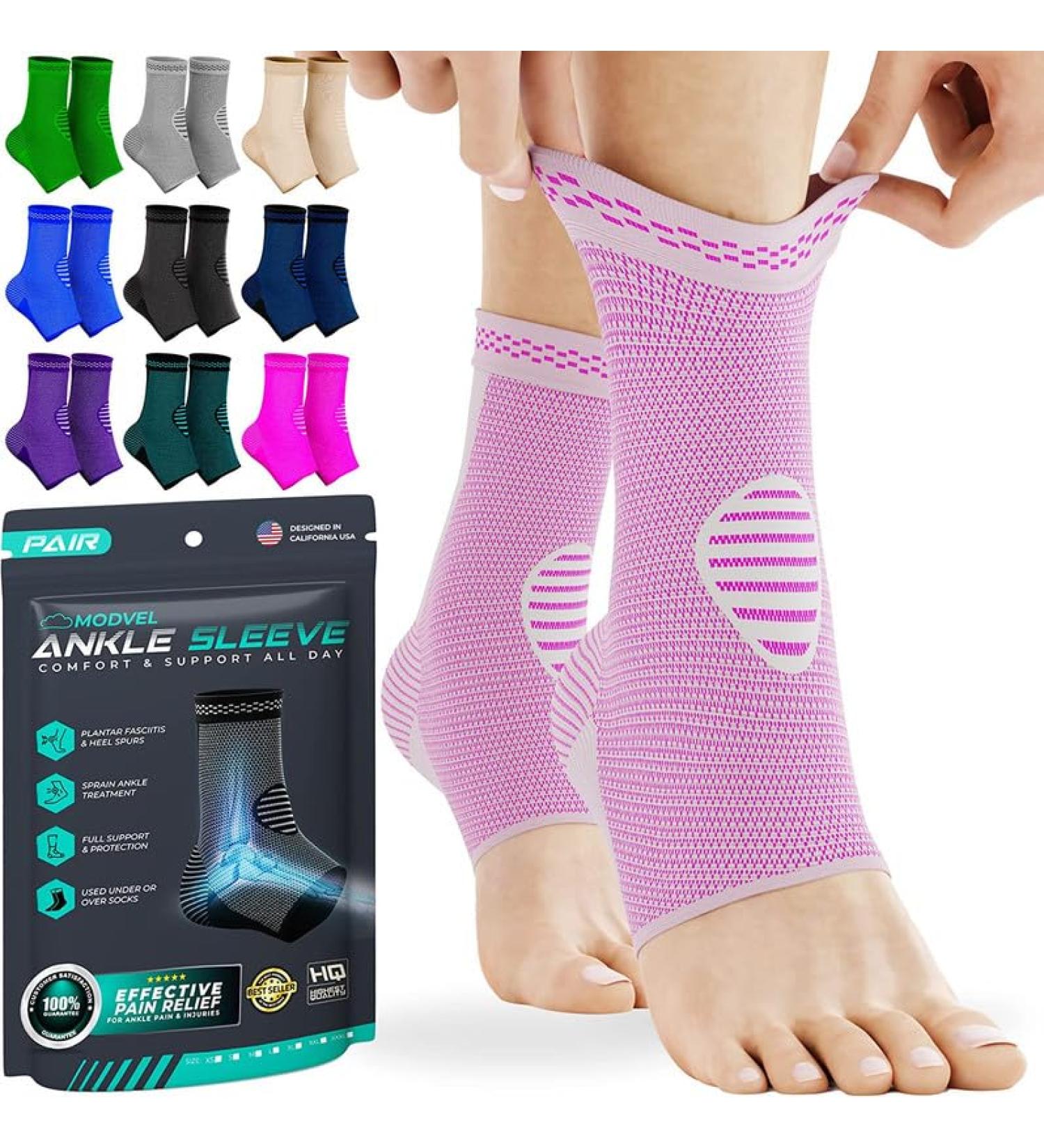 Modvel Foot & Ankle Brace Socks | Compression Sleeve for Sprained Ankle Support - Tendonitis & Arthritis Relief for Men & Women - Sports Running Ankle Brace Small T Pink - Buy Online on GoSupps.com