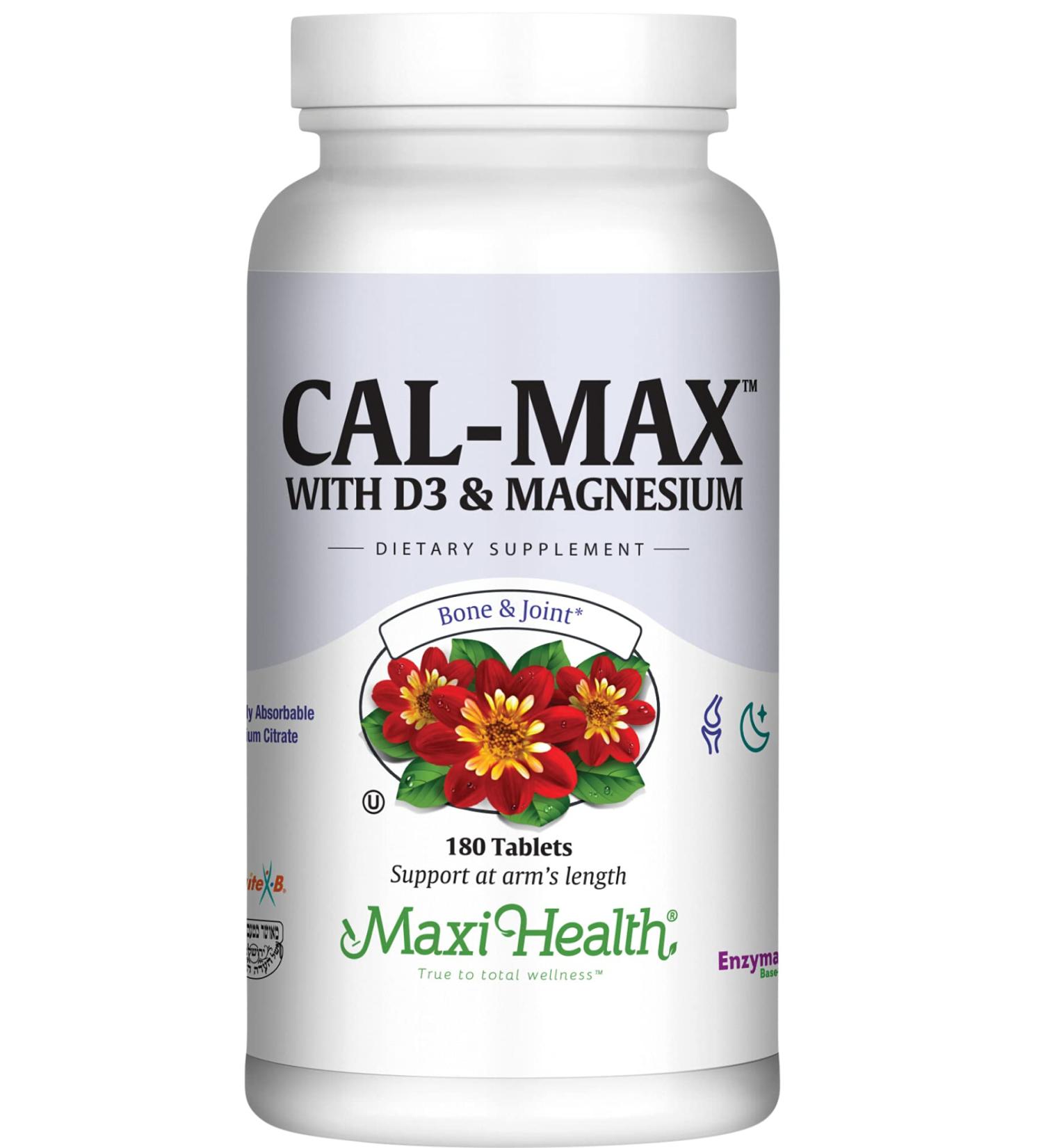 Maxi Health Calcium 1000 mg with Vitamin D3 (400 IU) and Magnesium (750 mg) - Cal Max Dietary Supplement for Bone Teeth and Joint Support - for Men and Women - 180 Tablets 180 Count (Pack of 1) - Buy Online on GoSupps.com