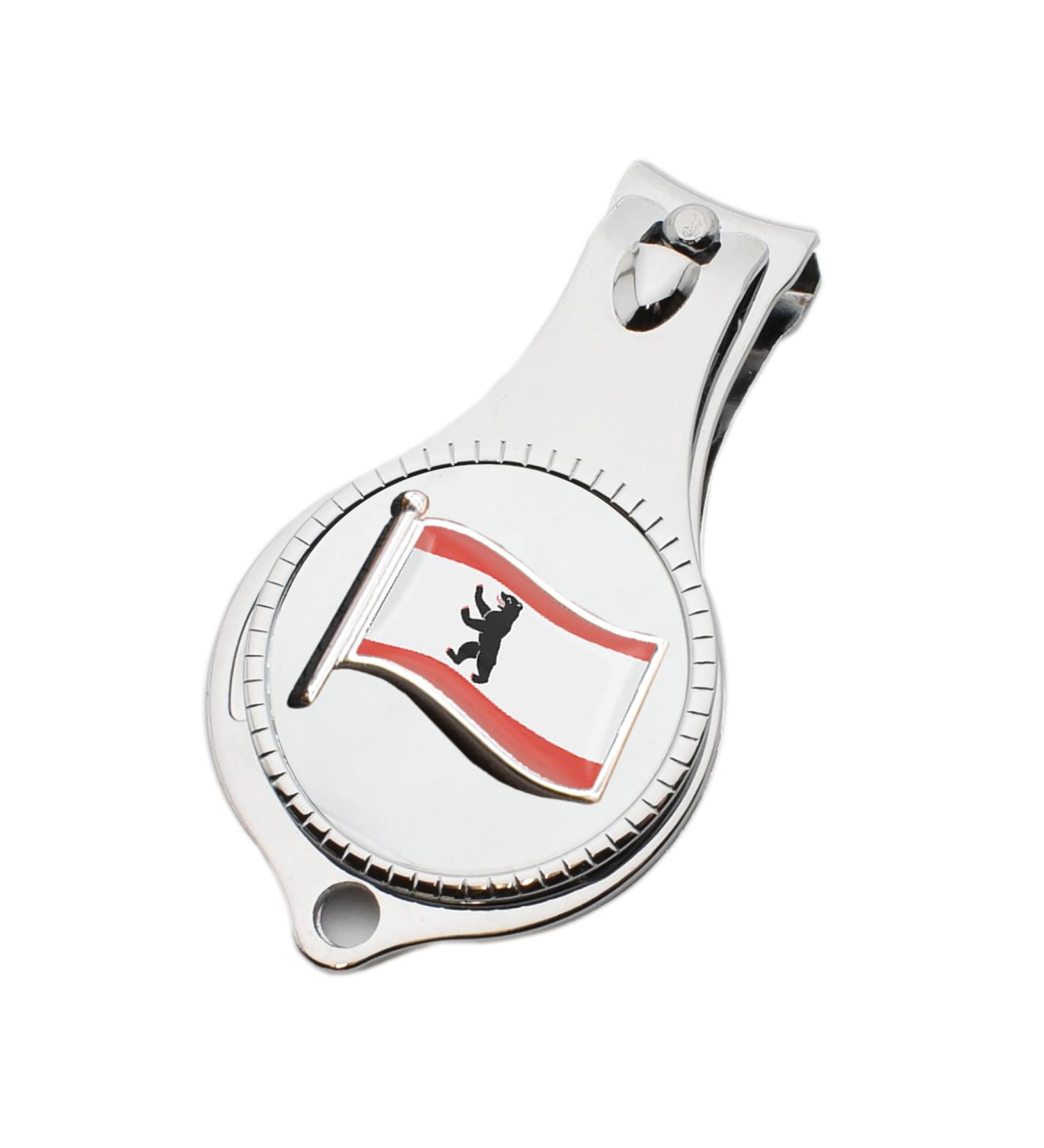 Flag of Berlin Germany Design Pocket Metal Nail Clipper Bottle Opener with Personalised Engraved Message Presented in a Velvet Pouch - Buy Online on GoSupps.com