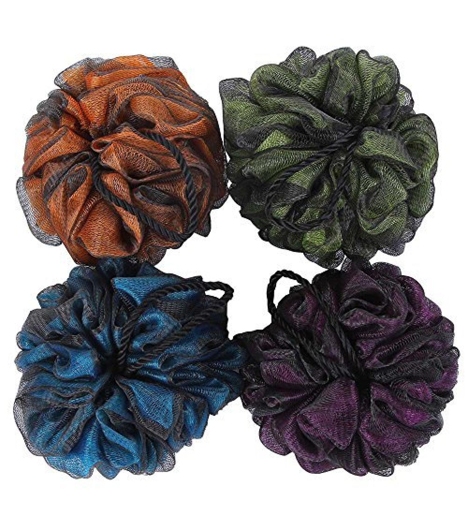 4-Pack Loofah Bath Shower Sponge Pouf Mesh Body Scrubber Exfoliating Brush Ball (60g/pcs) - Buy Online on GoSupps.com