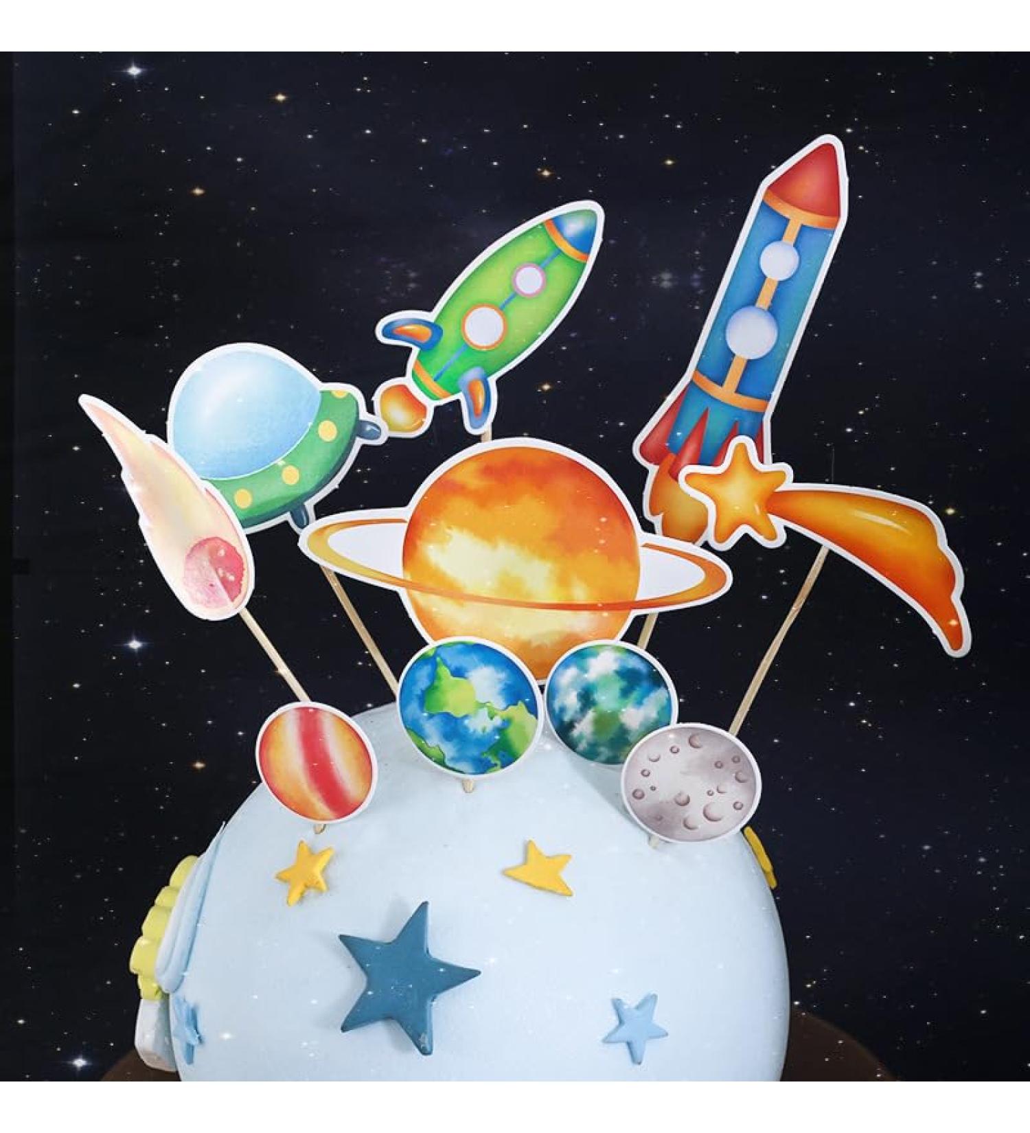 Space Cake Topper 10pcs/set Space Cupcake Toppers Birthday Outer Space Themed Party Decorations Supplies Planet Rocket Pearl Balls and Star DIY Cake Toppers for Kids Party Baby Shower (space) - Buy Online on GoSupps.com