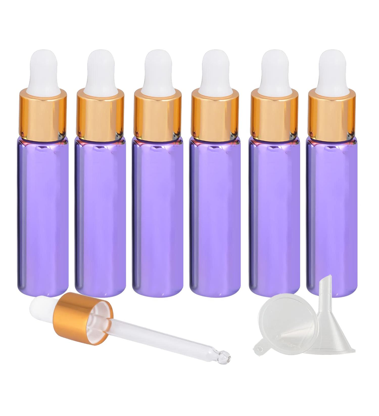 Tianzd Chrome Purple Drip Bottles - 6 Pack of 10ml Empty Glass Pipette Bottles for Essential Oils & Perfume Oils with Gold Screw Cap - Buy Online on GoSupps.com