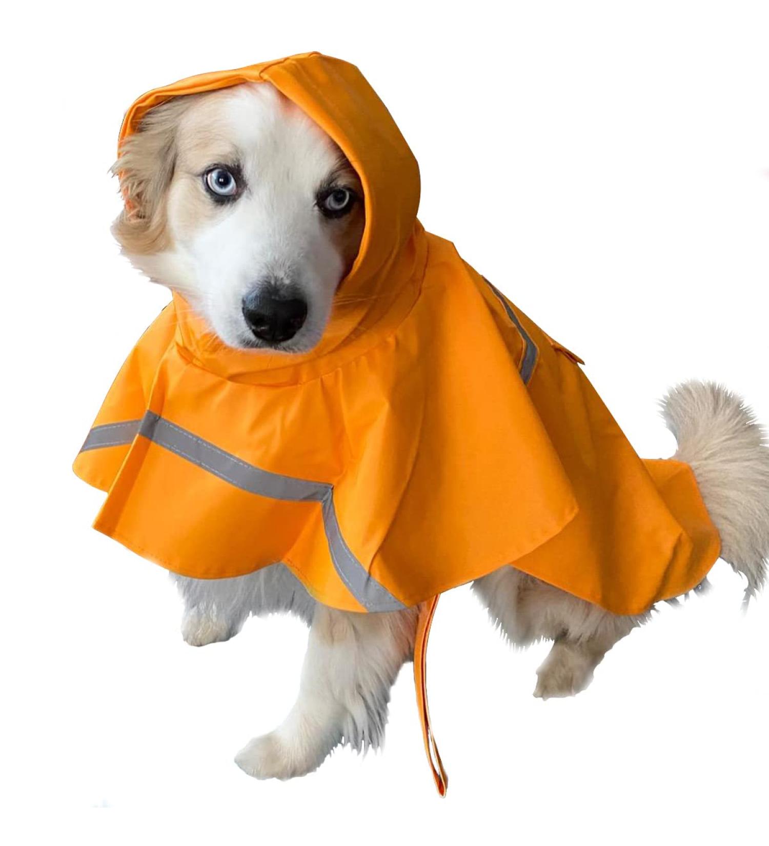 OCSOSO Waterproof Dog Jacket with Hood | Reflective Raincoat for Medium Dogs | Perfect Fit for Dog Harnesses - Orange - Buy Online on GoSupps.com