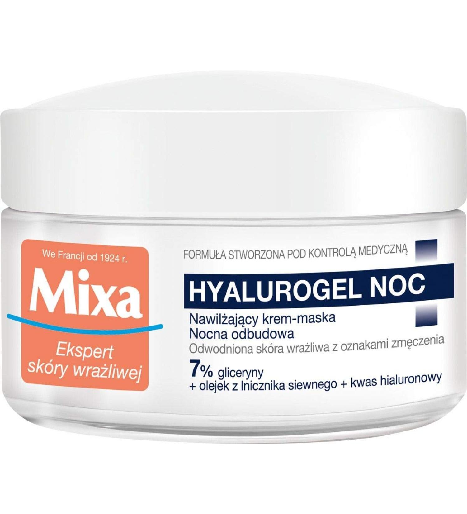 Mixa Hyalurogel Moisturizing Cream Facial Mask - Night Treatment with Hyaluronic Acid for Sensitive Dehydrated Skin | 24-Hour Hydration | 50 ml - Buy Online on GoSupps.com