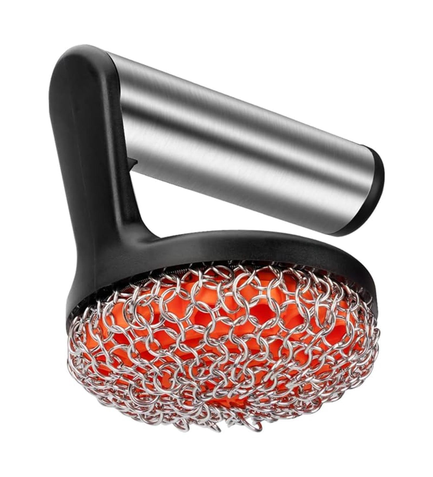 dinio Cast Iron Scrubber with Handle Stainless Steel Chainmail Cleaner for Pans and Skillets - Cast Iron Cookware Ovens Easy Install - Buy Online on GoSupps.com