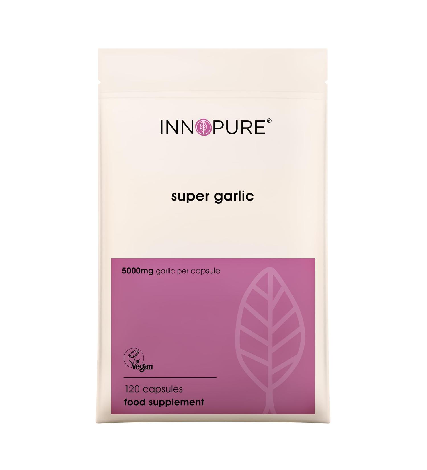 INNOPURE Odourless Garlic Capsules 5000mg - Vegan Society Certified - Made in UK - 120 Count - Buy Online on GoSupps.com