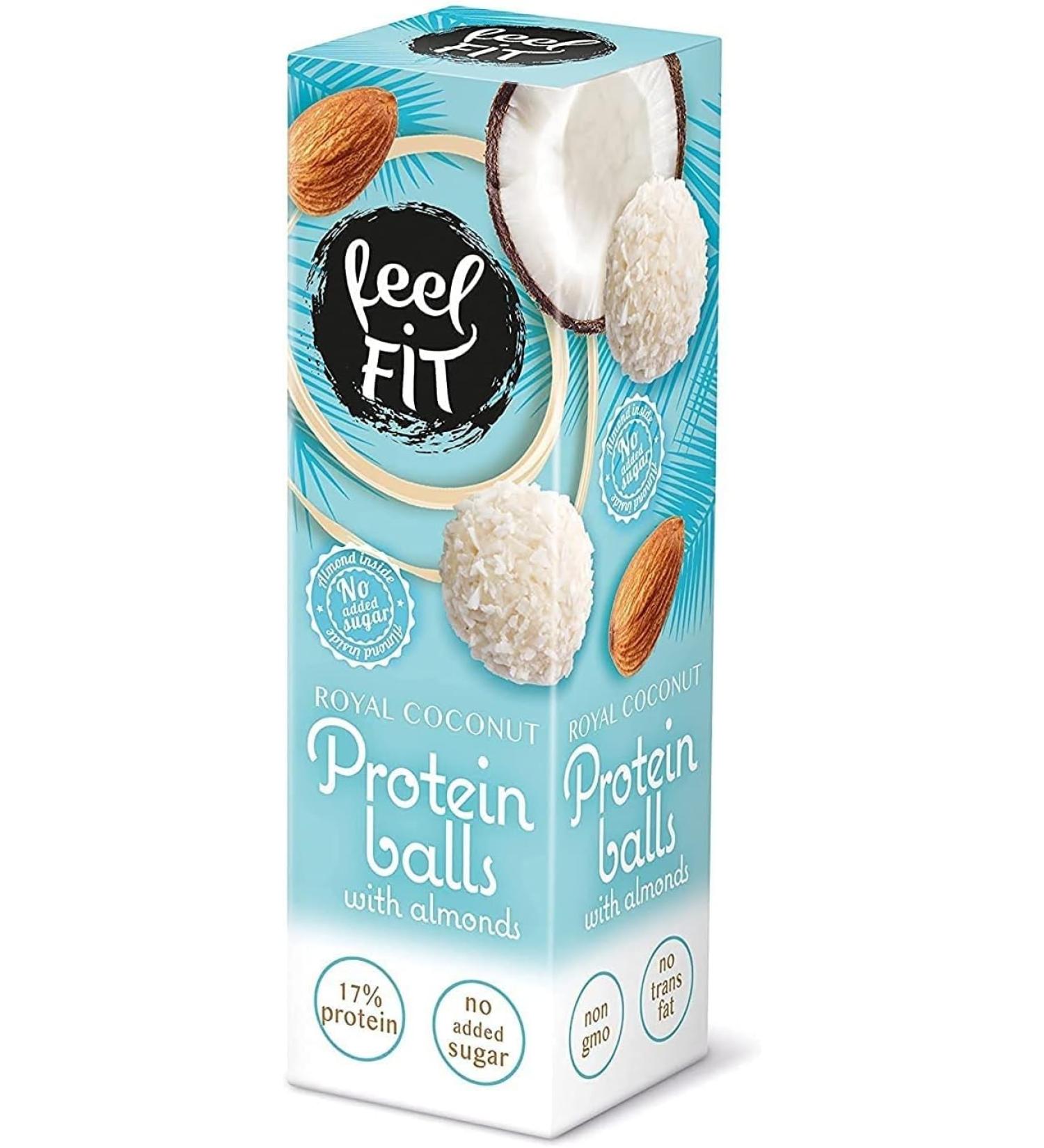 Feel FIT Sugar-Free Coconut Pralines with Almonds - 27g Protein Snack | Healthy Coconut Balls - Buy Online on GoSupps.com